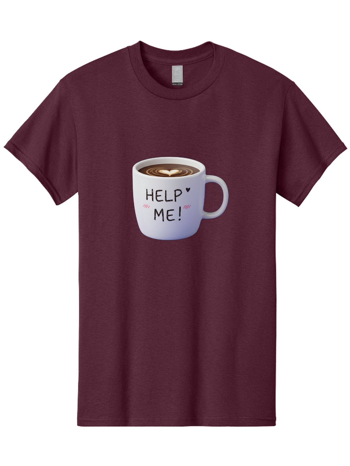 Help-Me-7 Men'S Graphic Tee, 100% Cotton, Comfortable Casual Summer Wear, Machine Washable, Coffee Mug With Heart Design, Coffee Art, 'Help Me' Text, Latte Art, Coffee Culture, Morning Pick-Me-Up, Coffee Love, Daily Grind Bac047 4