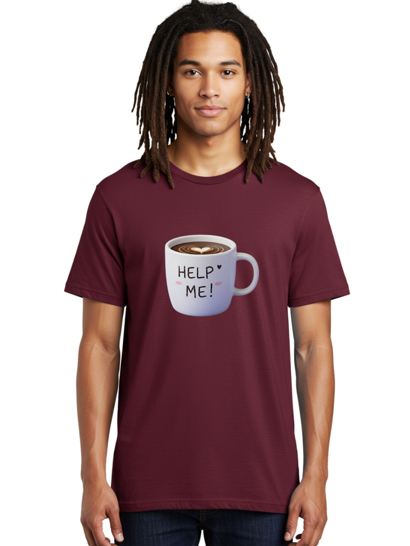 Help-Me-7 Men'S Graphic Tee, 100% Cotton, Comfortable Casual Summer Wear, Machine Washable, Coffee Mug With Heart Design, Coffee Art, 'Help Me' Text, Latte Art, Coffee Culture, Morning Pick-Me-Up, Coffee Love, Daily Grind Bac047 27