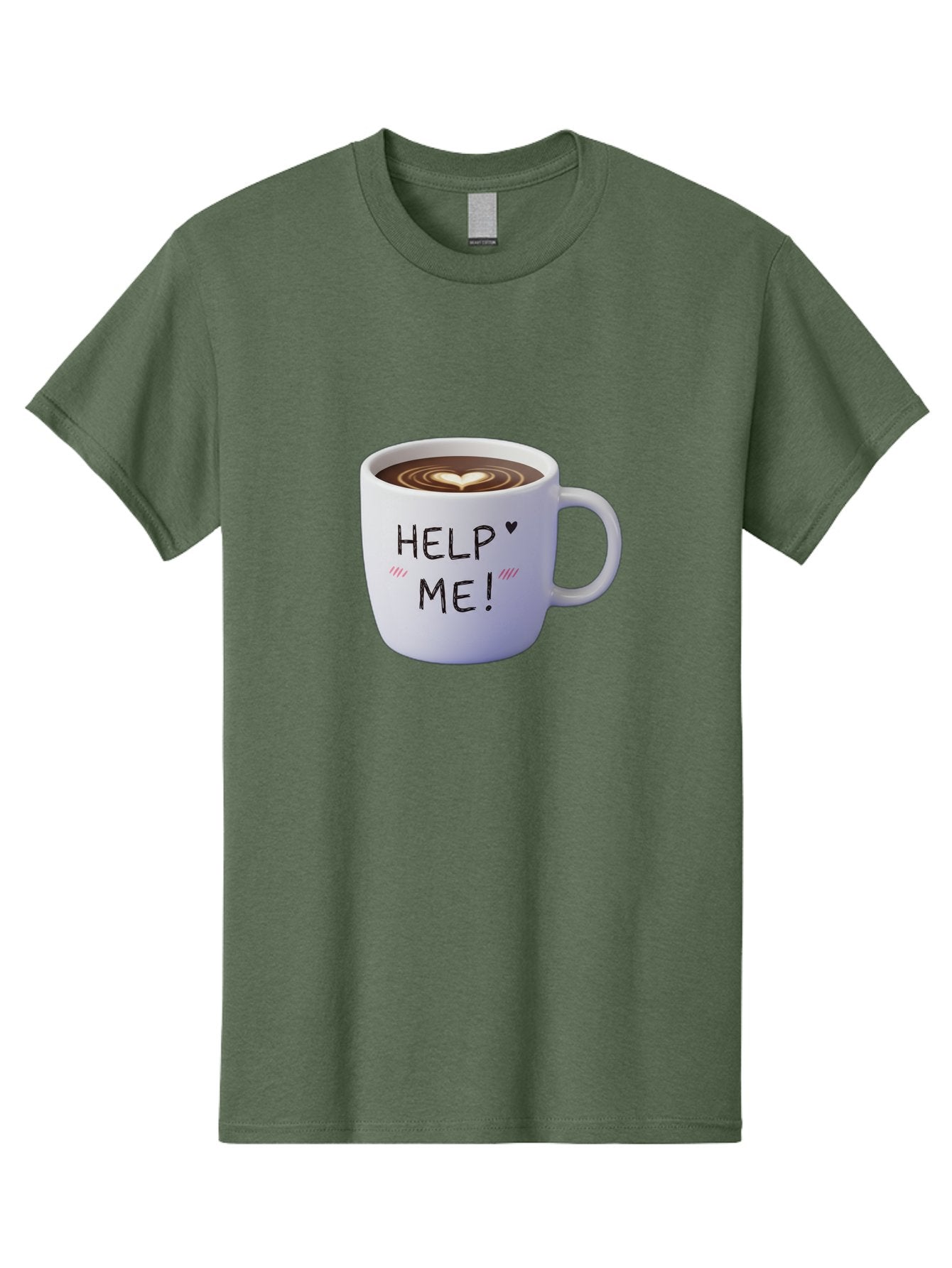 Help-Me-7 Men'S Graphic Tee, 100% Cotton, Comfortable Casual Summer Wear, Machine Washable, Coffee Mug With Heart Design, Coffee Art, 'Help Me' Text, Latte Art, Coffee Culture, Morning Pick-Me-Up, Coffee Love, Daily Grind Bac047 11
