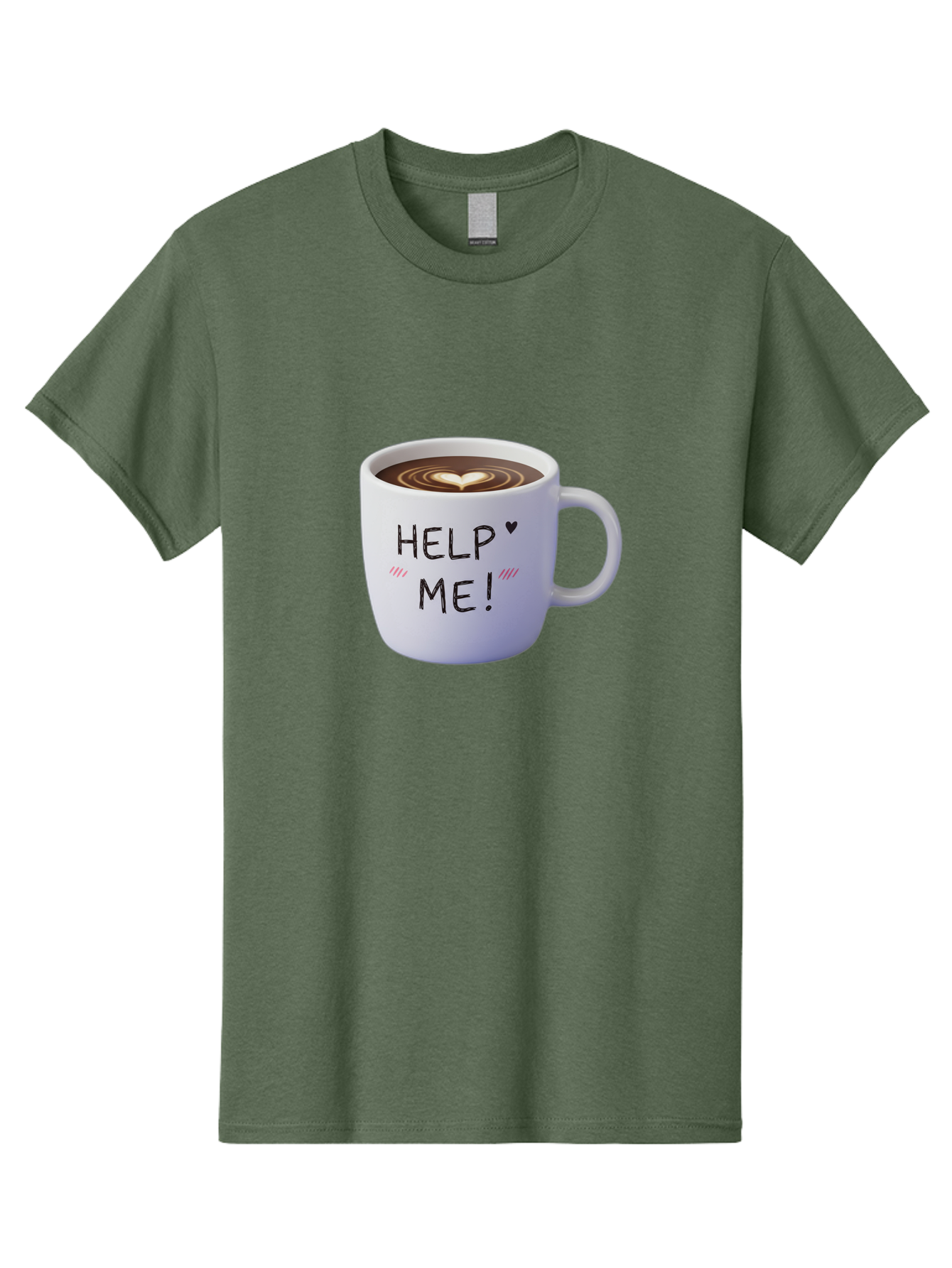 Help-Me-7 Men'S Graphic Tee, 100% Cotton, Comfortable Casual Summer Wear, Machine Washable, Coffee Mug With Heart Design, Coffee Art, 'Help Me' Text, Latte Art, Coffee Culture, Morning Pick-Me-Up, Coffee Love, Daily Grind Bac047 4
