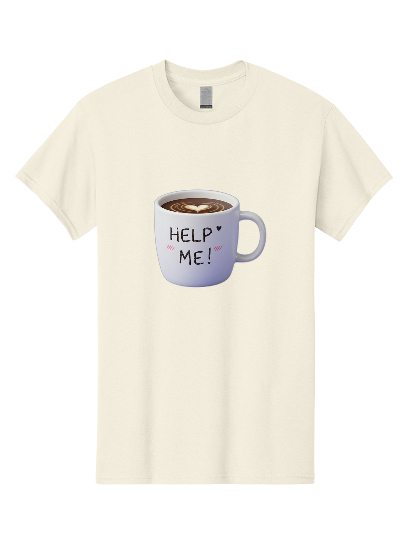 Help-Me-7 Men'S Graphic Tee, 100% Cotton, Comfortable Casual Summer Wear, Machine Washable, Coffee Mug With Heart Design, Coffee Art, 'Help Me' Text, Latte Art, Coffee Culture, Morning Pick-Me-Up, Coffee Love, Daily Grind Bac047 14