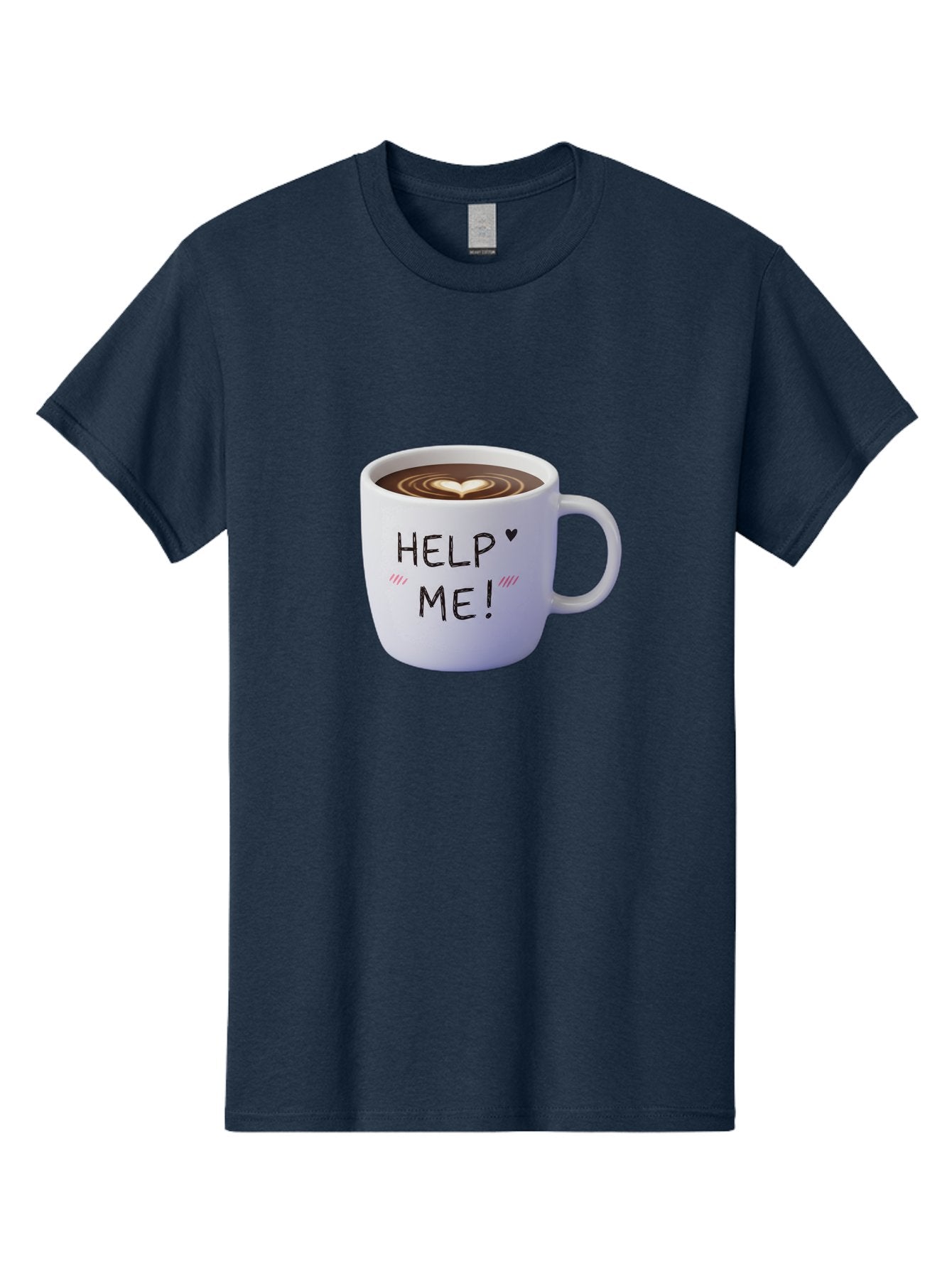 Help-Me-7 Men'S Graphic Tee, 100% Cotton, Comfortable Casual Summer Wear, Machine Washable, Coffee Mug With Heart Design, Coffee Art, 'Help Me' Text, Latte Art, Coffee Culture, Morning Pick-Me-Up, Coffee Love, Daily Grind Bac047