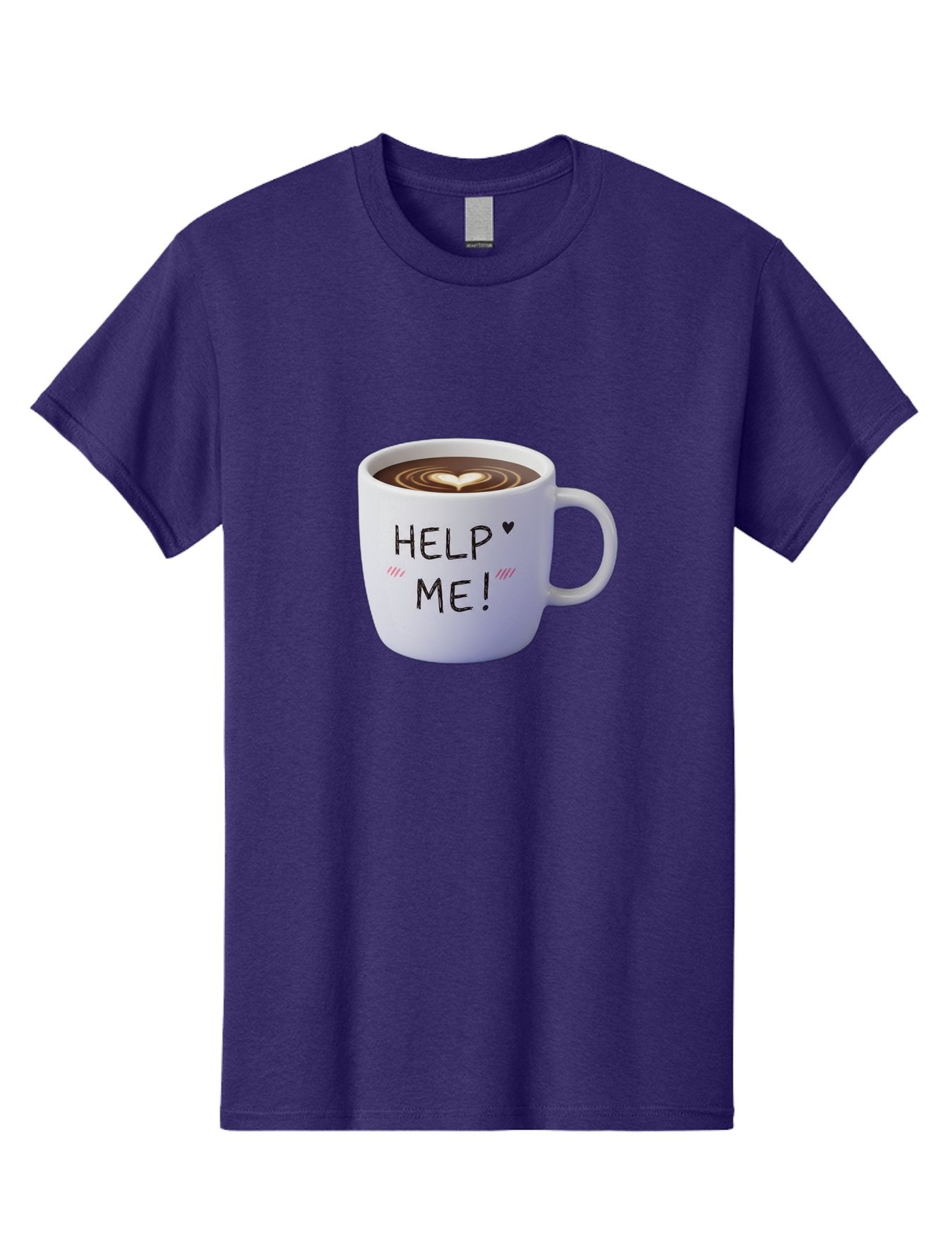 Help-Me-7 Men'S Graphic Tee, 100% Cotton, Comfortable Casual Summer Wear, Machine Washable, Coffee Mug With Heart Design, Coffee Art, 'Help Me' Text, Latte Art, Coffee Culture, Morning Pick-Me-Up, Coffee Love, Daily Grind Bac047 6