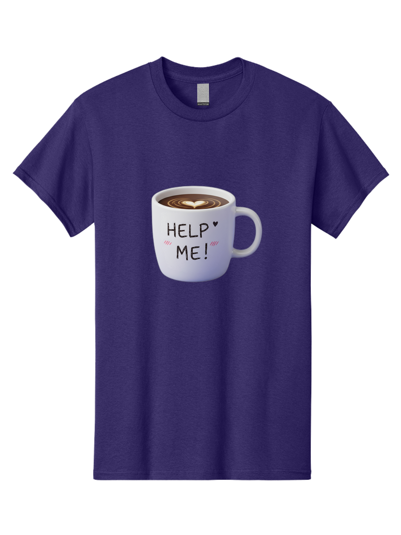 Help-Me-7 Men'S Graphic Tee, 100% Cotton, Comfortable Casual Summer Wear, Machine Washable, Coffee Mug With Heart Design, Coffee Art, 'Help Me' Text, Latte Art, Coffee Culture, Morning Pick-Me-Up, Coffee Love, Daily Grind Bac047 7