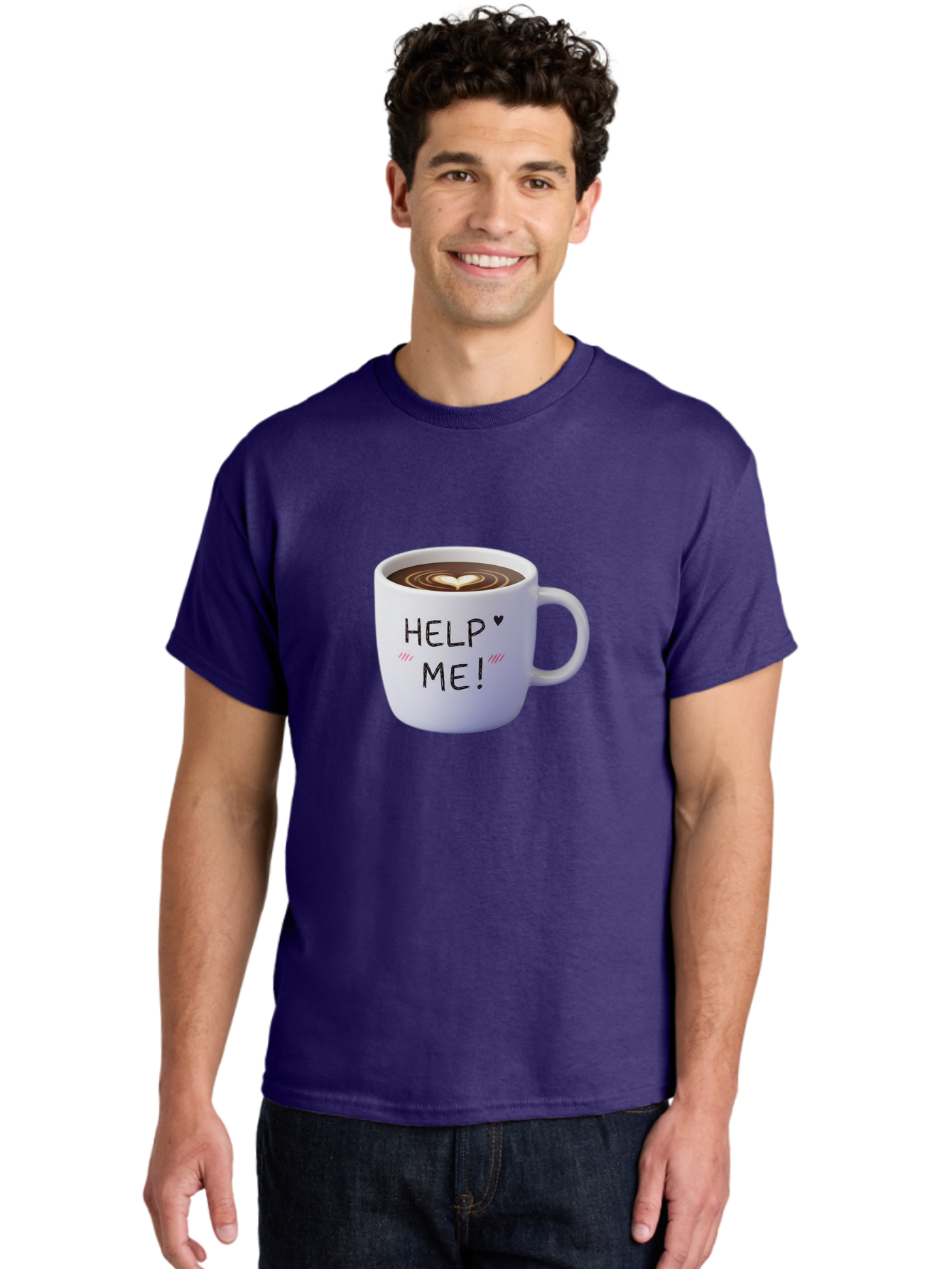Help-Me-7 Men'S Graphic Tee, 100% Cotton, Comfortable Casual Summer Wear, Machine Washable, Coffee Mug With Heart Design, Coffee Art, 'Help Me' Text, Latte Art, Coffee Culture, Morning Pick-Me-Up, Coffee Love, Daily Grind Bac047 22