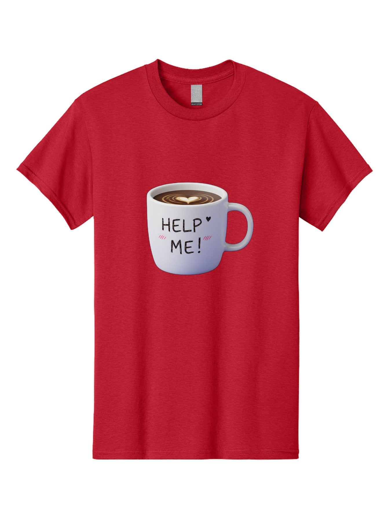 Help-Me-7 Men'S Graphic Tee, 100% Cotton, Comfortable Casual Summer Wear, Machine Washable, Coffee Mug With Heart Design, Coffee Art, 'Help Me' Text, Latte Art, Coffee Culture, Morning Pick-Me-Up, Coffee Love, Daily Grind Bac047