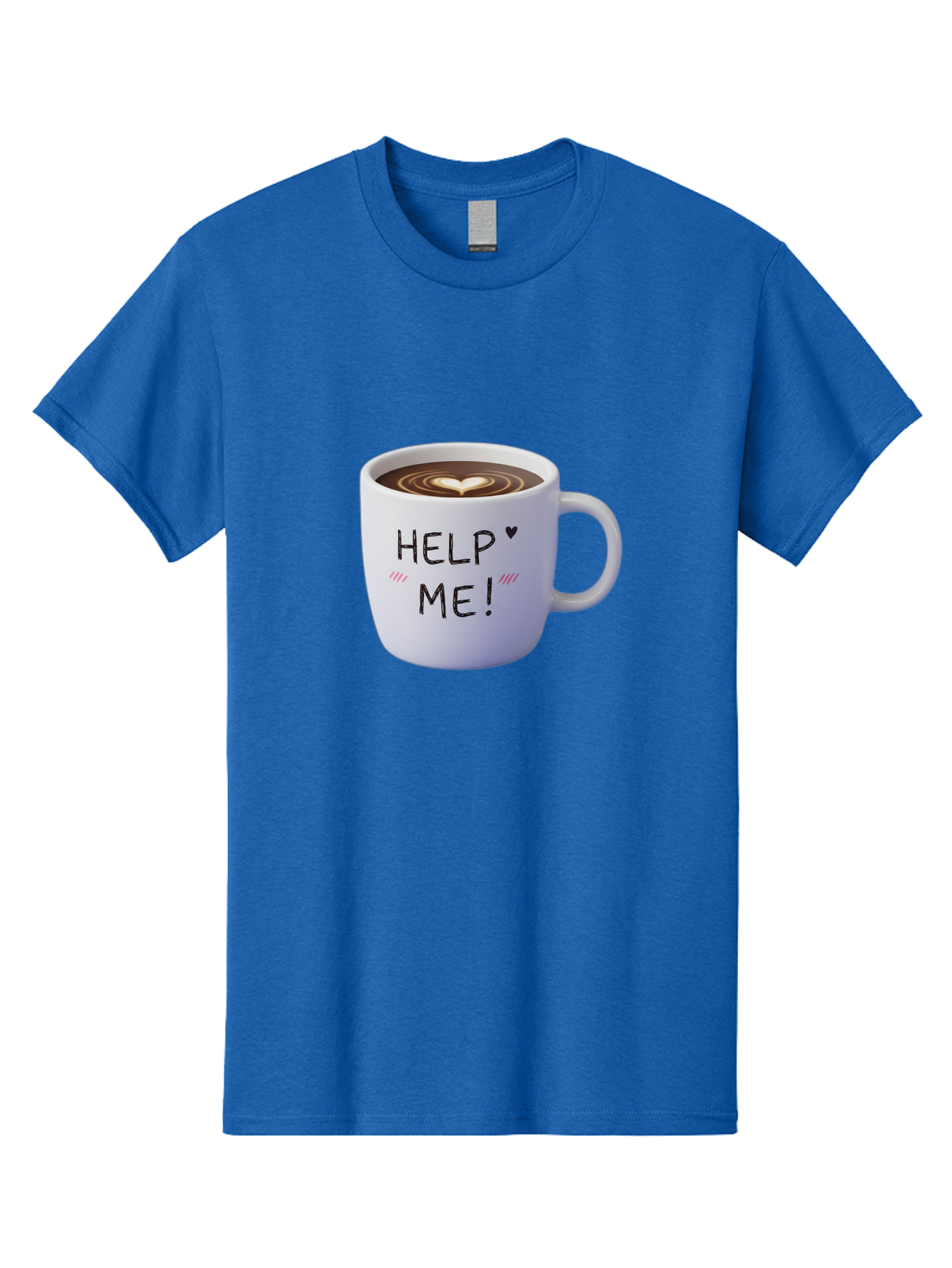 Help-Me-7 Men'S Graphic Tee, 100% Cotton, Comfortable Casual Summer Wear, Machine Washable, Coffee Mug With Heart Design, Coffee Art, 'Help Me' Text, Latte Art, Coffee Culture, Morning Pick-Me-Up, Coffee Love, Daily Grind Bac047