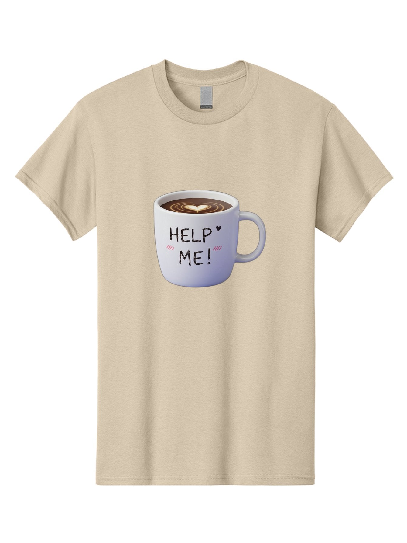 Help-Me-7 Men'S Graphic Tee, 100% Cotton, Comfortable Casual Summer Wear, Machine Washable, Coffee Mug With Heart Design, Coffee Art, 'Help Me' Text, Latte Art, Coffee Culture, Morning Pick-Me-Up, Coffee Love, Daily Grind Bac047 13