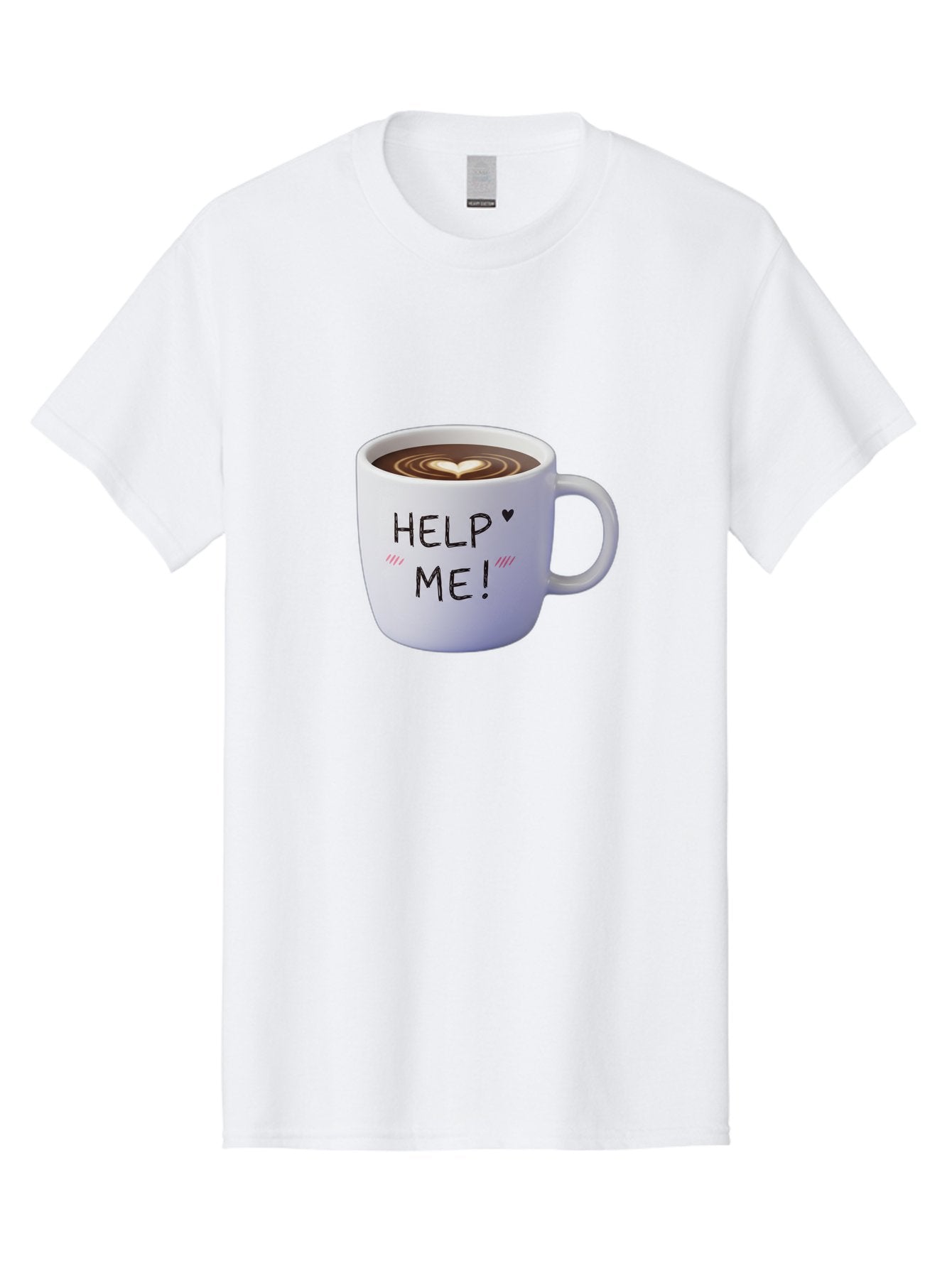 Help-Me-7 Men'S Graphic Tee, 100% Cotton, Comfortable Casual Summer Wear, Machine Washable, Coffee Mug With Heart Design, Coffee Art, 'Help Me' Text, Latte Art, Coffee Culture, Morning Pick-Me-Up, Coffee Love, Daily Grind Bac047 8