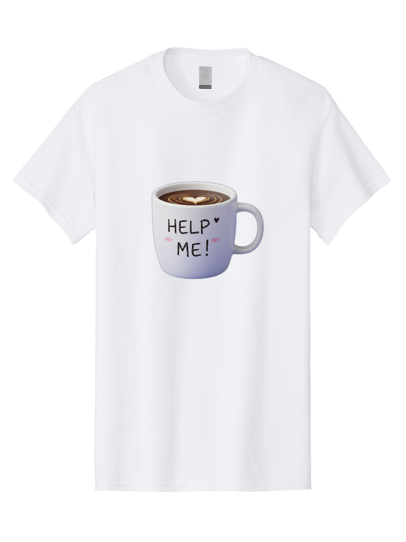 Help-Me-7 Men'S Graphic Tee, 100% Cotton, Comfortable Casual Summer Wear, Machine Washable, Coffee Mug With Heart Design, Coffee Art, 'Help Me' Text, Latte Art, Coffee Culture, Morning Pick-Me-Up, Coffee Love, Daily Grind Bac047 6