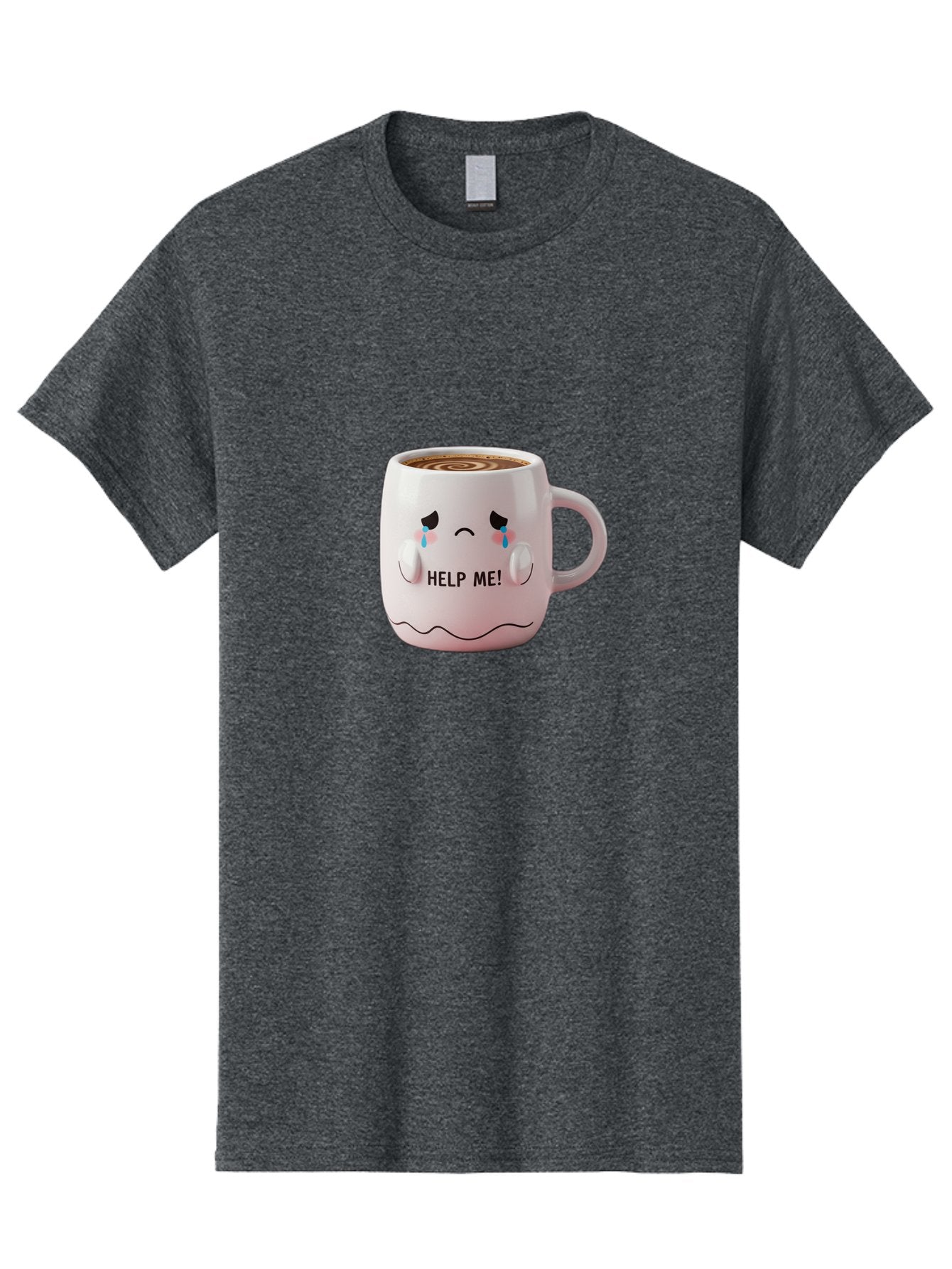 Help-Me-8 Men'S Graphic Tee, 100% Cotton, Comfortable Casual Summer Wear, Machine Washable, Sad Coffee Mug, Crying Face Design, Coffee Drink, Emotional Expression, Distressed Emotions, Quirky Humor, Funny Coffee Culture Bac048 9