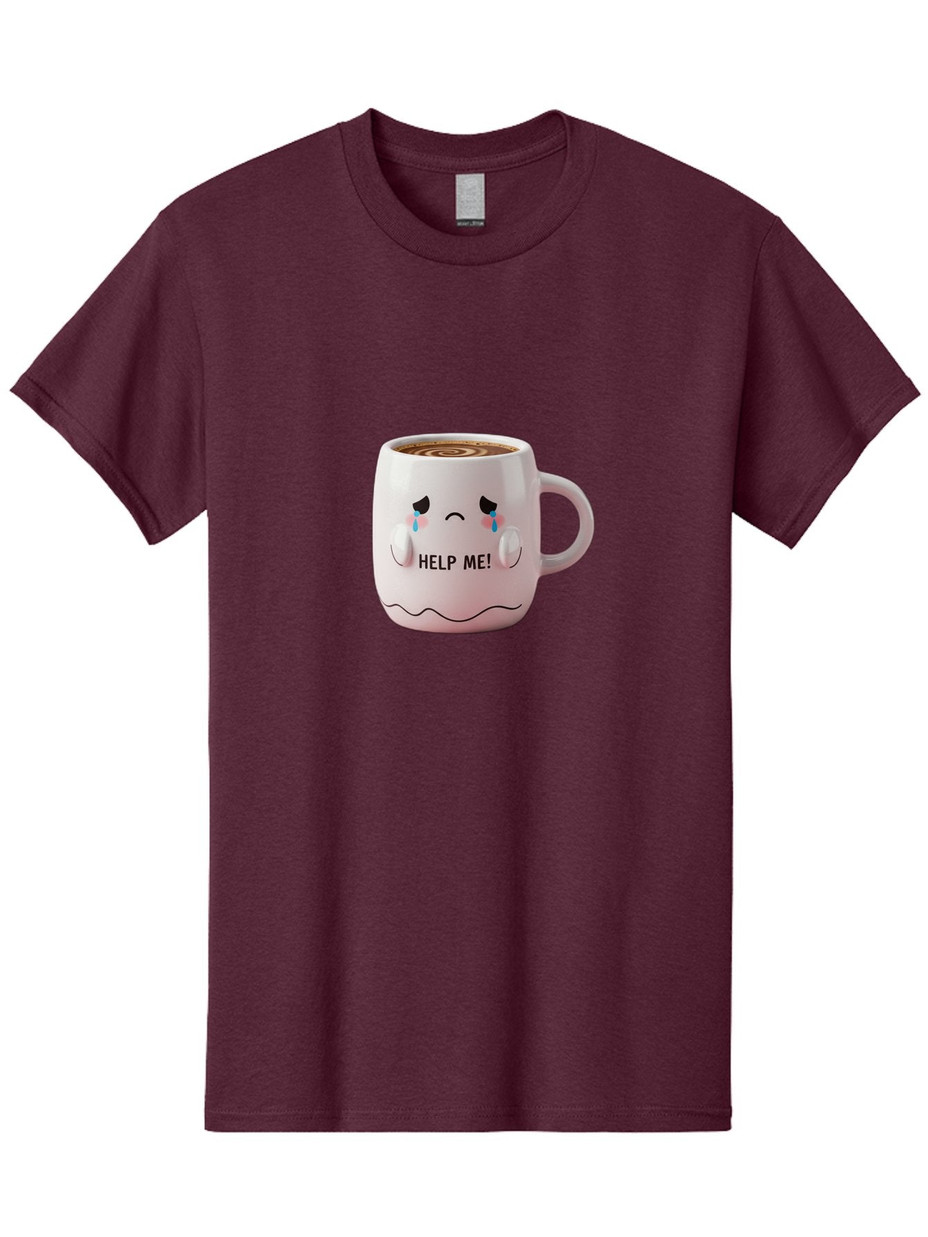 Help-Me-8 Men'S Graphic Tee, 100% Cotton, Comfortable Casual Summer Wear, Machine Washable, Sad Coffee Mug, Crying Face Design, Coffee Drink, Emotional Expression, Distressed Emotions, Quirky Humor, Funny Coffee Culture Bac048 13