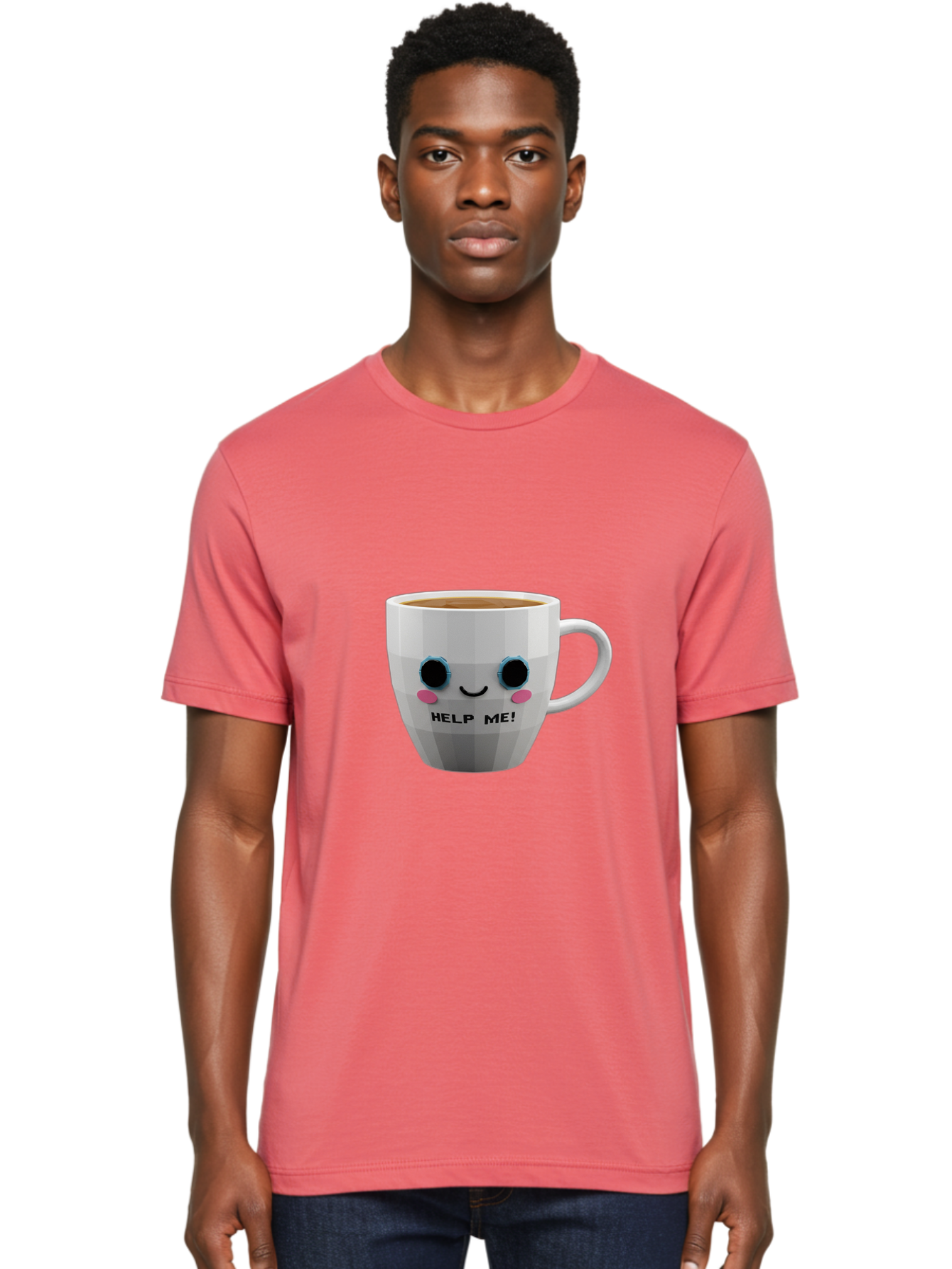 Help-Me-9 Men'S Graphic Tee, 100% Cotton, Comfortable Casual Summer Wear, Machine Washable, Cute Coffee Cup, Cartoon Character, Coffee Break, Funny Design, Animated Mug, Humorous Illustration, Coffee Humor, Cute Design, Coffee Lover Bac049 21