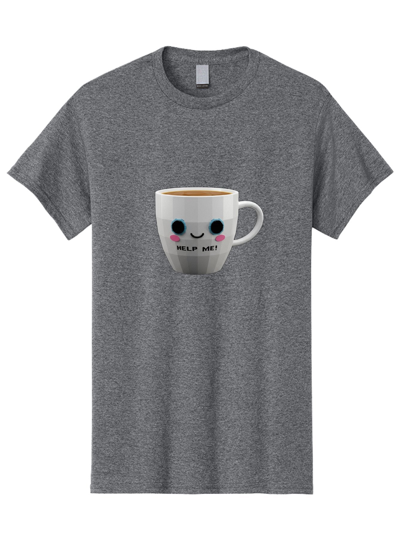 Help-Me-9 Men'S Graphic Tee, 100% Cotton, Comfortable Casual Summer Wear, Machine Washable, Cute Coffee Cup, Cartoon Character, Coffee Break, Funny Design, Animated Mug, Humorous Illustration, Coffee Humor, Cute Design, Coffee Lover Bac049