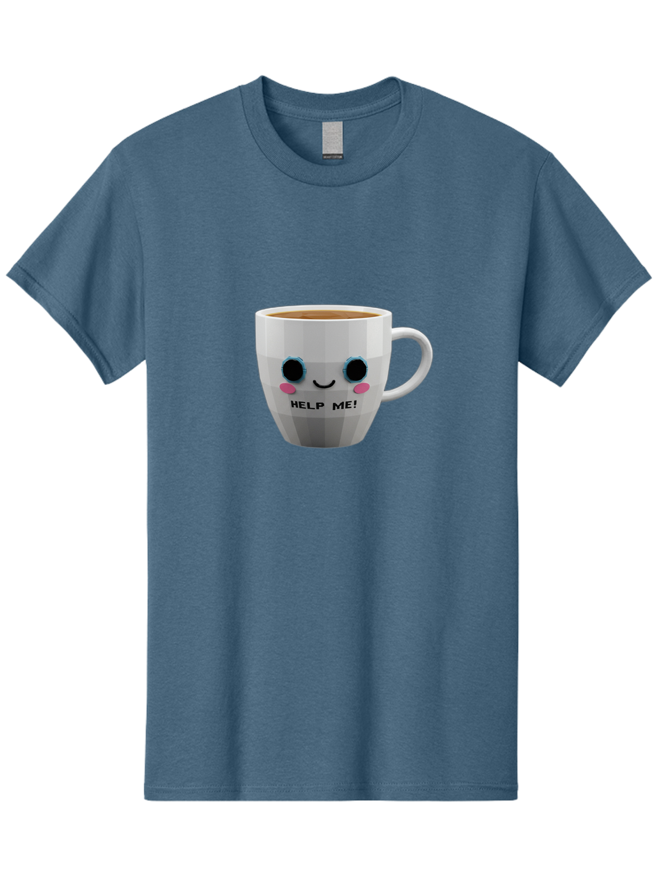 Help-Me-9 Men'S Graphic Tee, 100% Cotton, Comfortable Casual Summer Wear, Machine Washable, Cute Coffee Cup, Cartoon Character, Coffee Break, Funny Design, Animated Mug, Humorous Illustration, Coffee Humor, Cute Design, Coffee Lover Bac049
