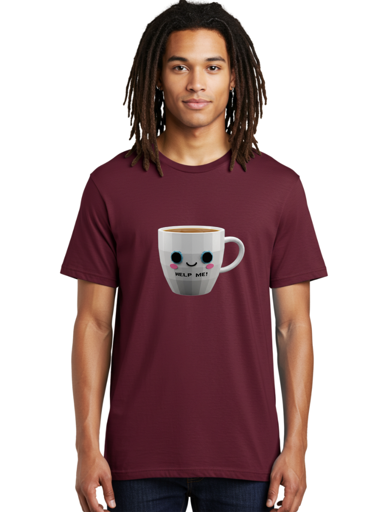Help-Me-9 Men'S Graphic Tee, 100% Cotton, Comfortable Casual Summer Wear, Machine Washable, Cute Coffee Cup, Cartoon Character, Coffee Break, Funny Design, Animated Mug, Humorous Illustration, Coffee Humor, Cute Design, Coffee Lover Bac049 22