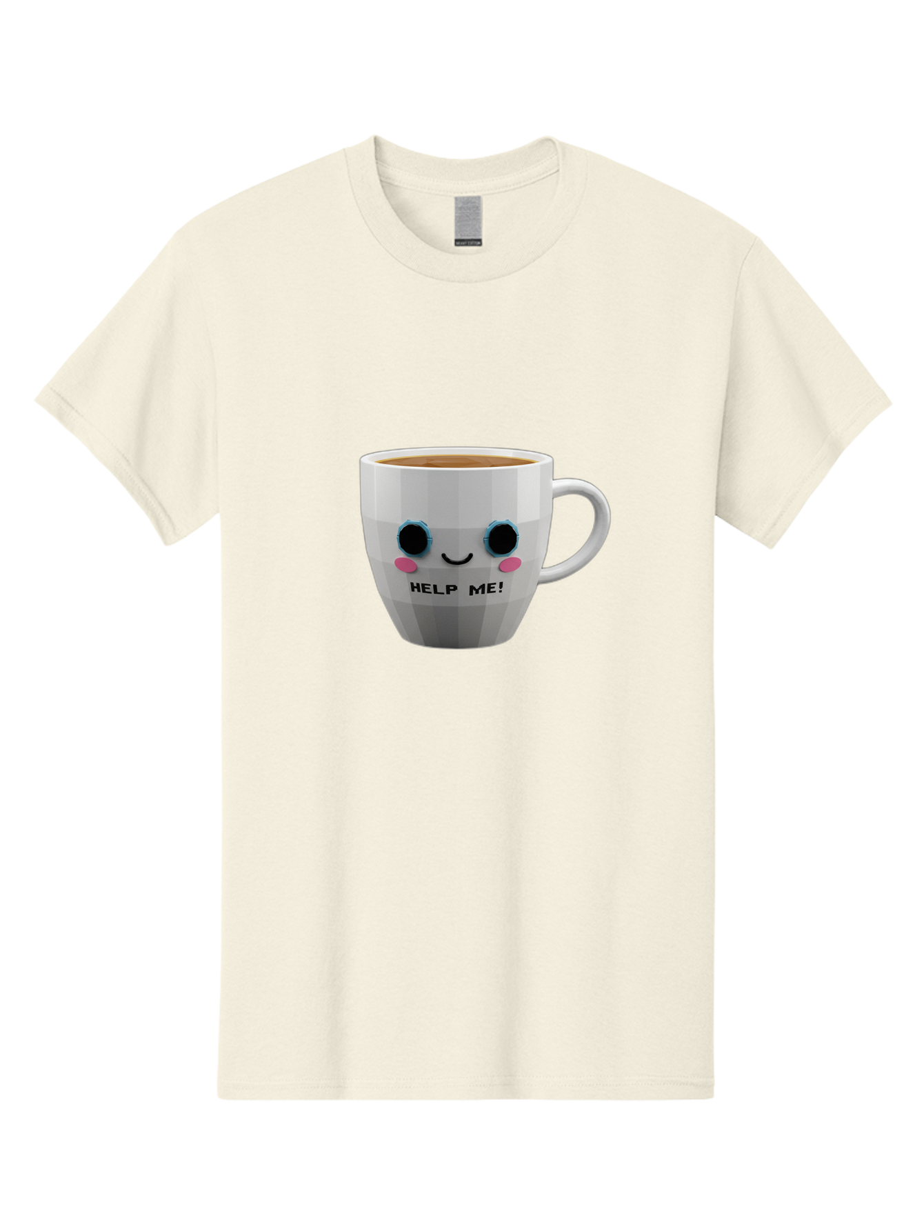 Help-Me-9 Men'S Graphic Tee, 100% Cotton, Comfortable Casual Summer Wear, Machine Washable, Cute Coffee Cup, Cartoon Character, Coffee Break, Funny Design, Animated Mug, Humorous Illustration, Coffee Humor, Cute Design, Coffee Lover Bac049 3