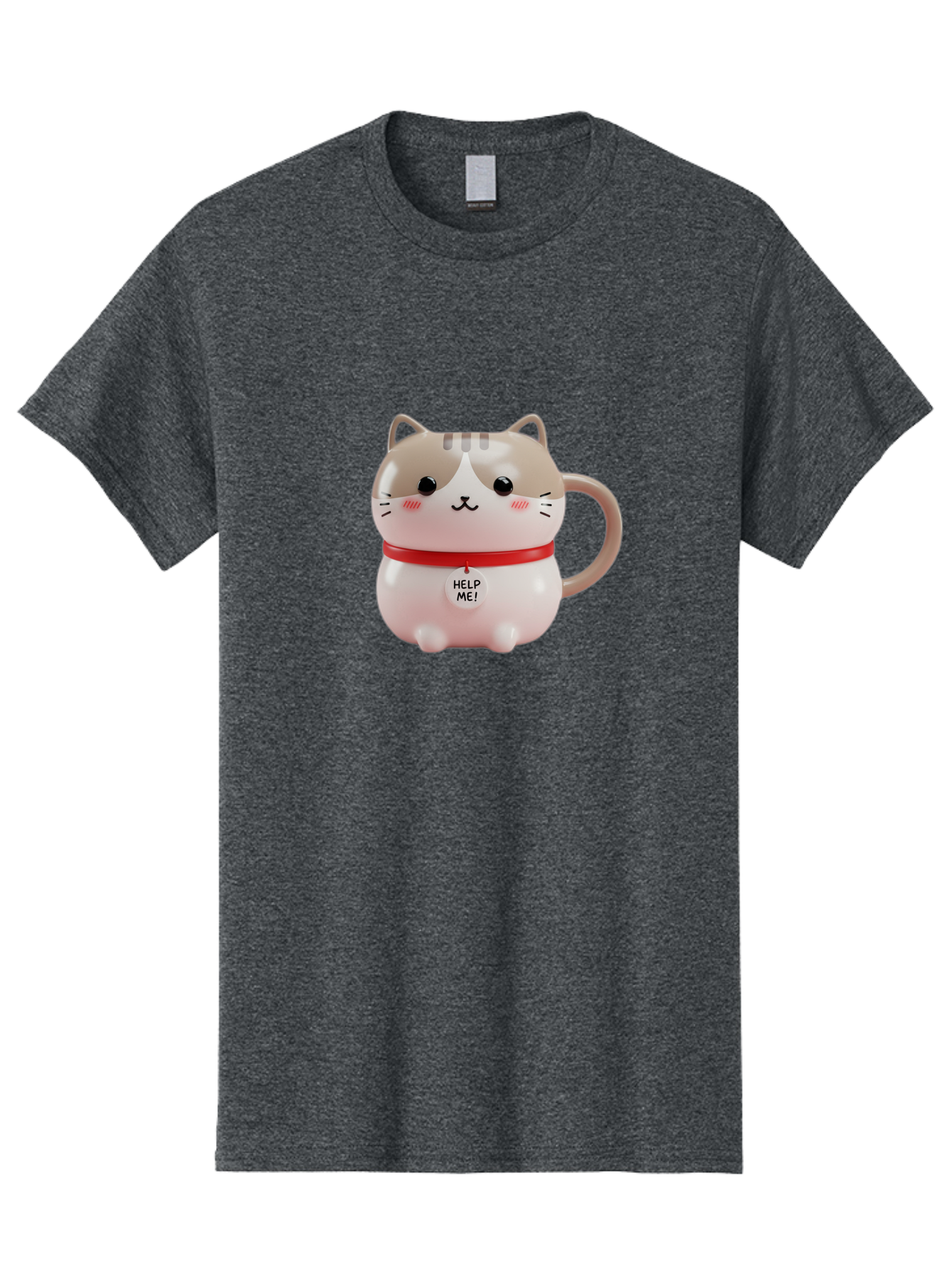 Help-Me-Cat-Mug Men'S Graphic Tee, 100% Cotton, Comfortable Casual Summer Wear, Machine Washable, Cute Cat Mug, Funny Cat Design, Help Me Text, Pink Cat, Red Collar, Cat Lover Gift, Kawaii Cat, Novelty Mug, Cat Figurine Bac050 6