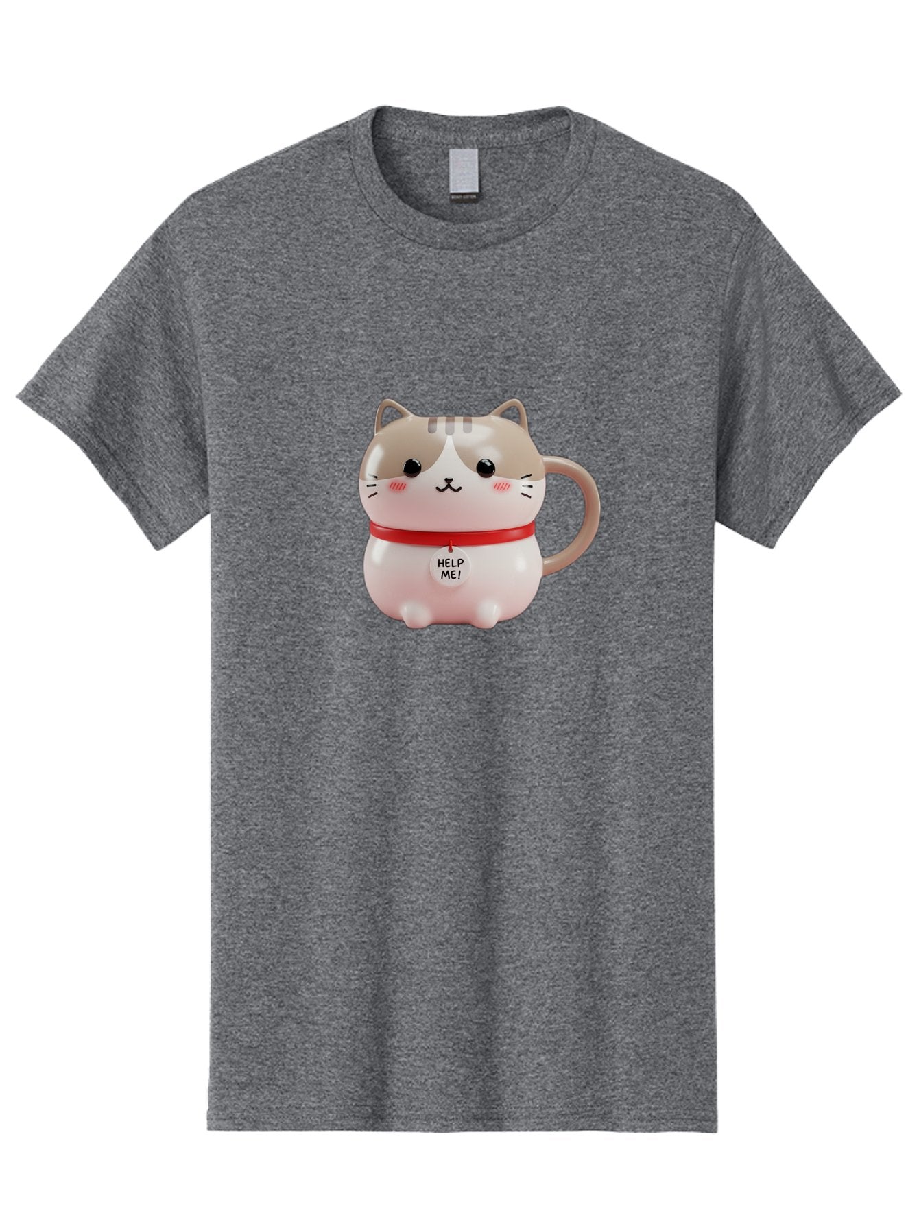 Help-Me-Cat-Mug Men'S Graphic Tee, 100% Cotton, Comfortable Casual Summer Wear, Machine Washable, Cute Cat Mug, Funny Cat Design, Help Me Text, Pink Cat, Red Collar, Cat Lover Gift, Kawaii Cat, Novelty Mug, Cat Figurine Bac050 9
