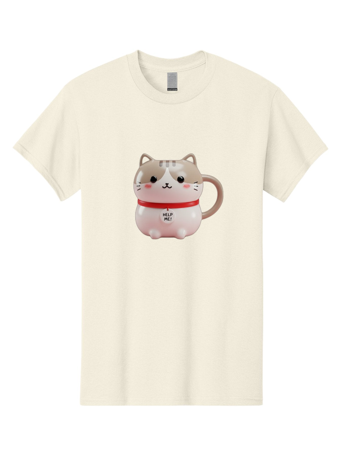 Help-Me-Cat-Mug Men'S Graphic Tee, 100% Cotton, Comfortable Casual Summer Wear, Machine Washable, Cute Cat Mug, Funny Cat Design, Help Me Text, Pink Cat, Red Collar, Cat Lover Gift, Kawaii Cat, Novelty Mug, Cat Figurine Bac050 12