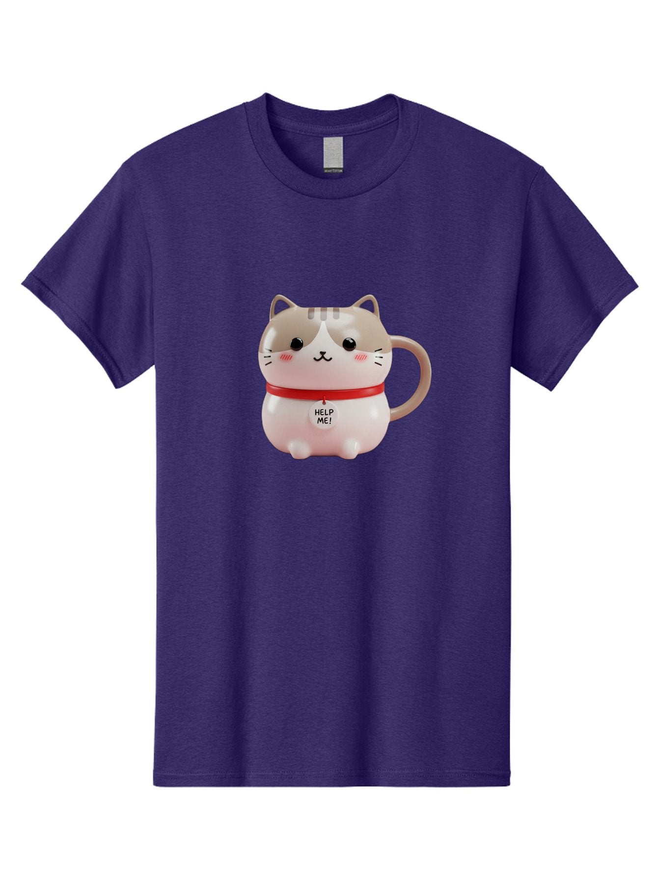Help-Me-Cat-Mug Men'S Graphic Tee, 100% Cotton, Comfortable Casual Summer Wear, Machine Washable, Cute Cat Mug, Funny Cat Design, Help Me Text, Pink Cat, Red Collar, Cat Lover Gift, Kawaii Cat, Novelty Mug, Cat Figurine Bac050 15