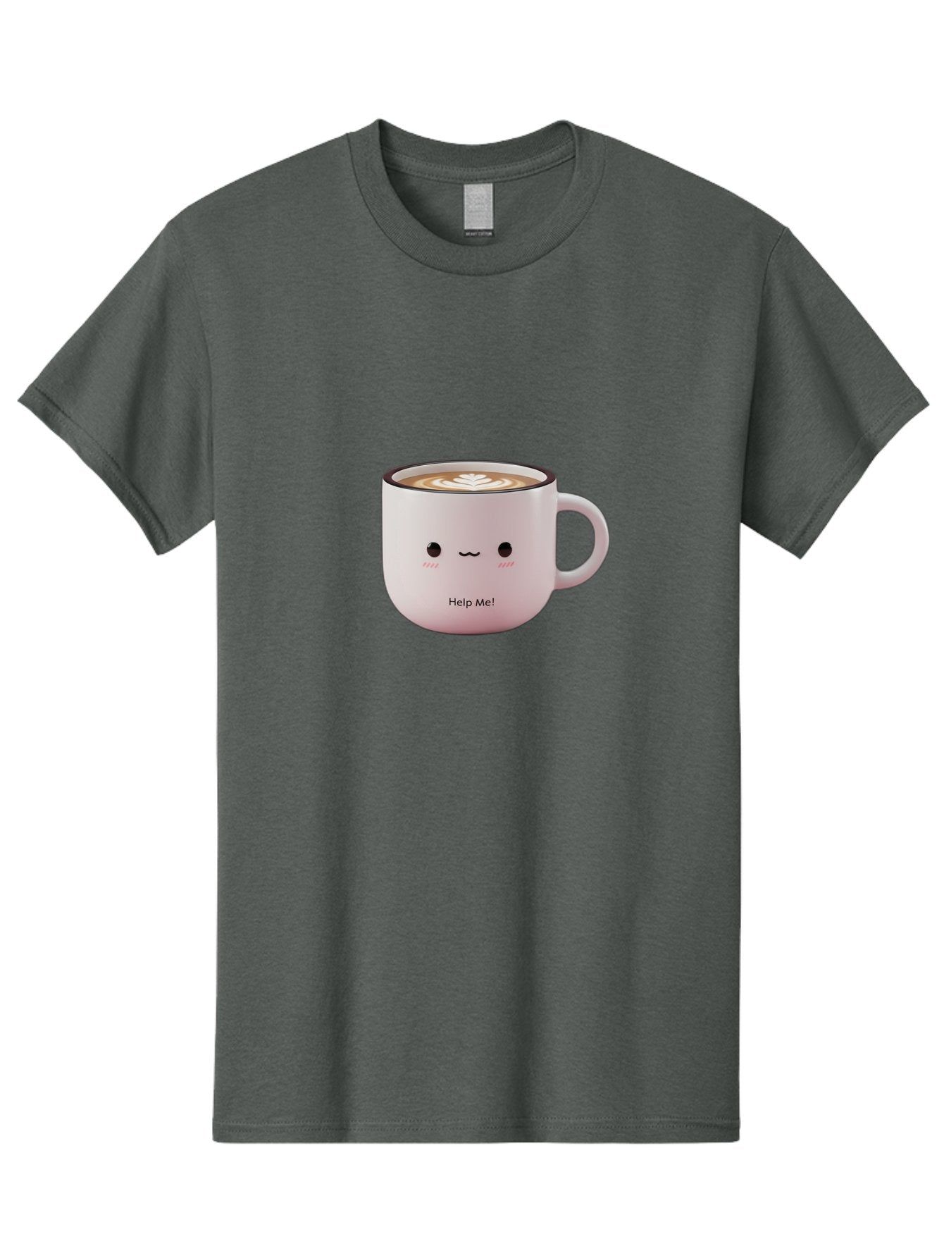Help-Me-Coffee Men'S Graphic Tee, 100% Cotton, Comfortable Casual Summer Wear, Machine Washable, Cute Coffee Mug, Latte Art, Cartoon Character, Humorous Design, Coffee Lover, Funny Mug, Adorable Design, Coffee Culture, Help Me! Bac051