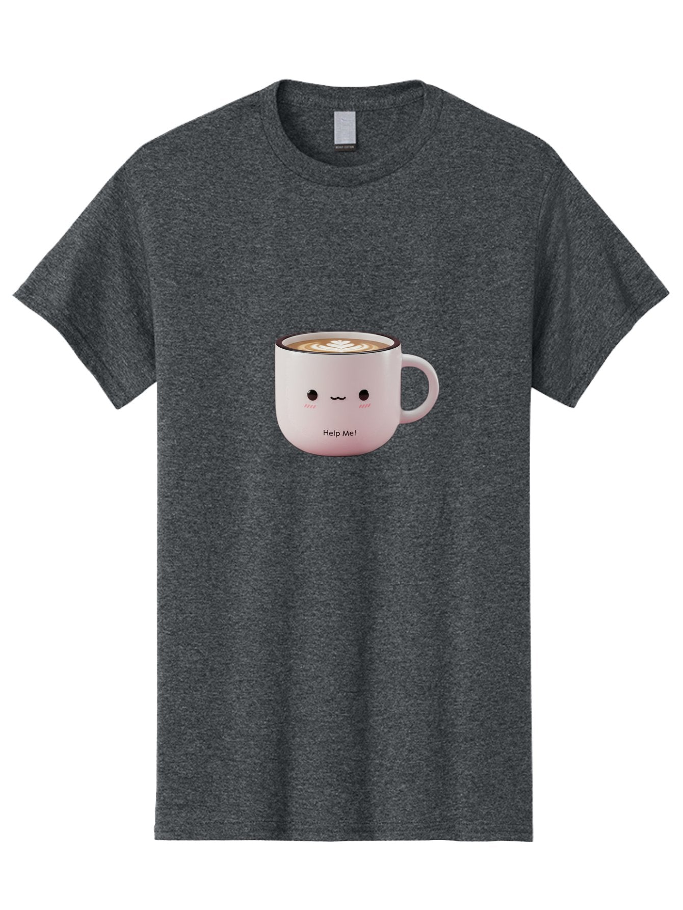 Help-Me-Coffee Men'S Graphic Tee, 100% Cotton, Comfortable Casual Summer Wear, Machine Washable, Cute Coffee Mug, Latte Art, Cartoon Character, Humorous Design, Coffee Lover, Funny Mug, Adorable Design, Coffee Culture, Help Me! Bac051 3