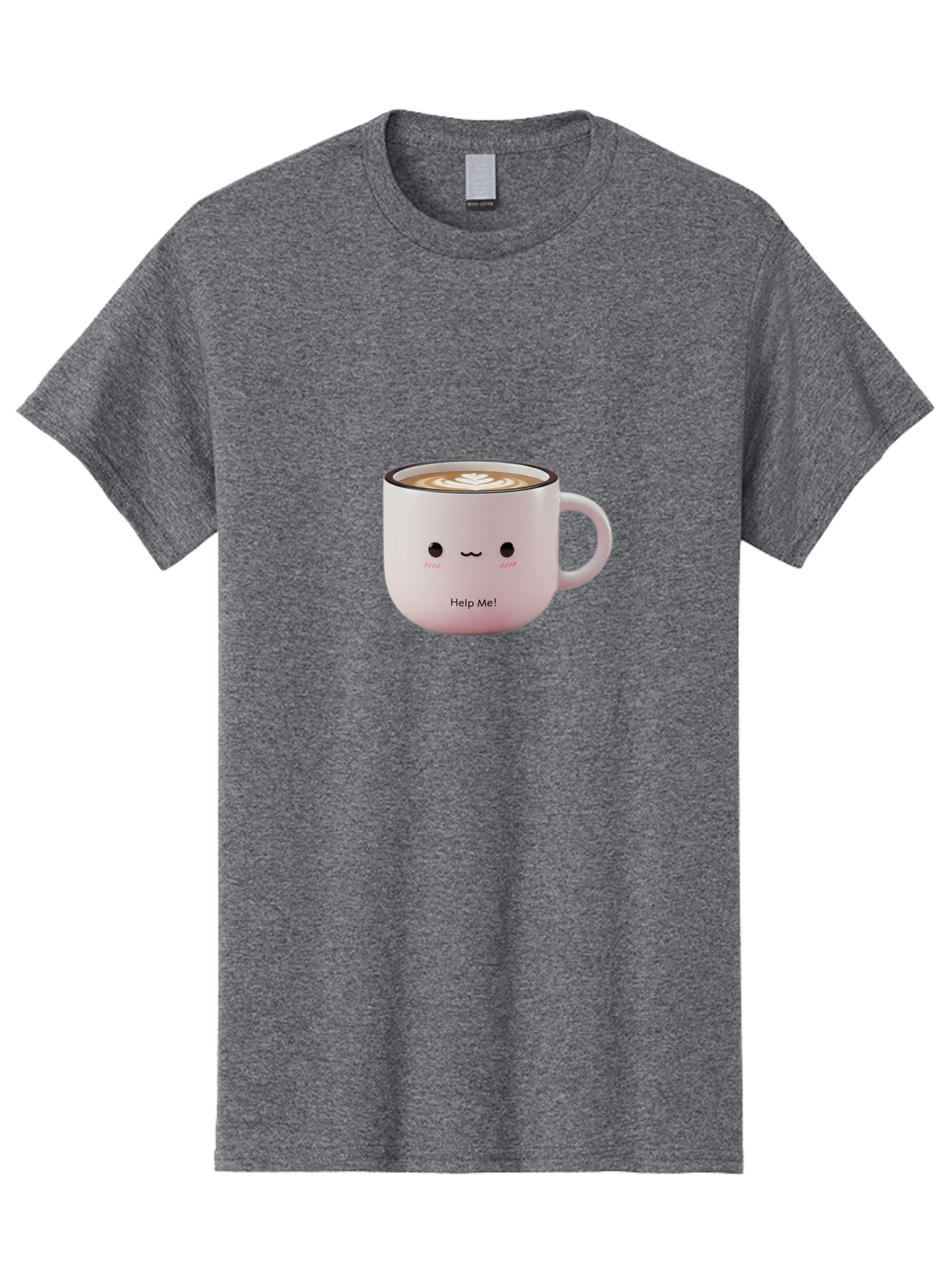 Help-Me-Coffee Men'S Graphic Tee, 100% Cotton, Comfortable Casual Summer Wear, Machine Washable, Cute Coffee Mug, Latte Art, Cartoon Character, Humorous Design, Coffee Lover, Funny Mug, Adorable Design, Coffee Culture, Help Me! Bac051 5