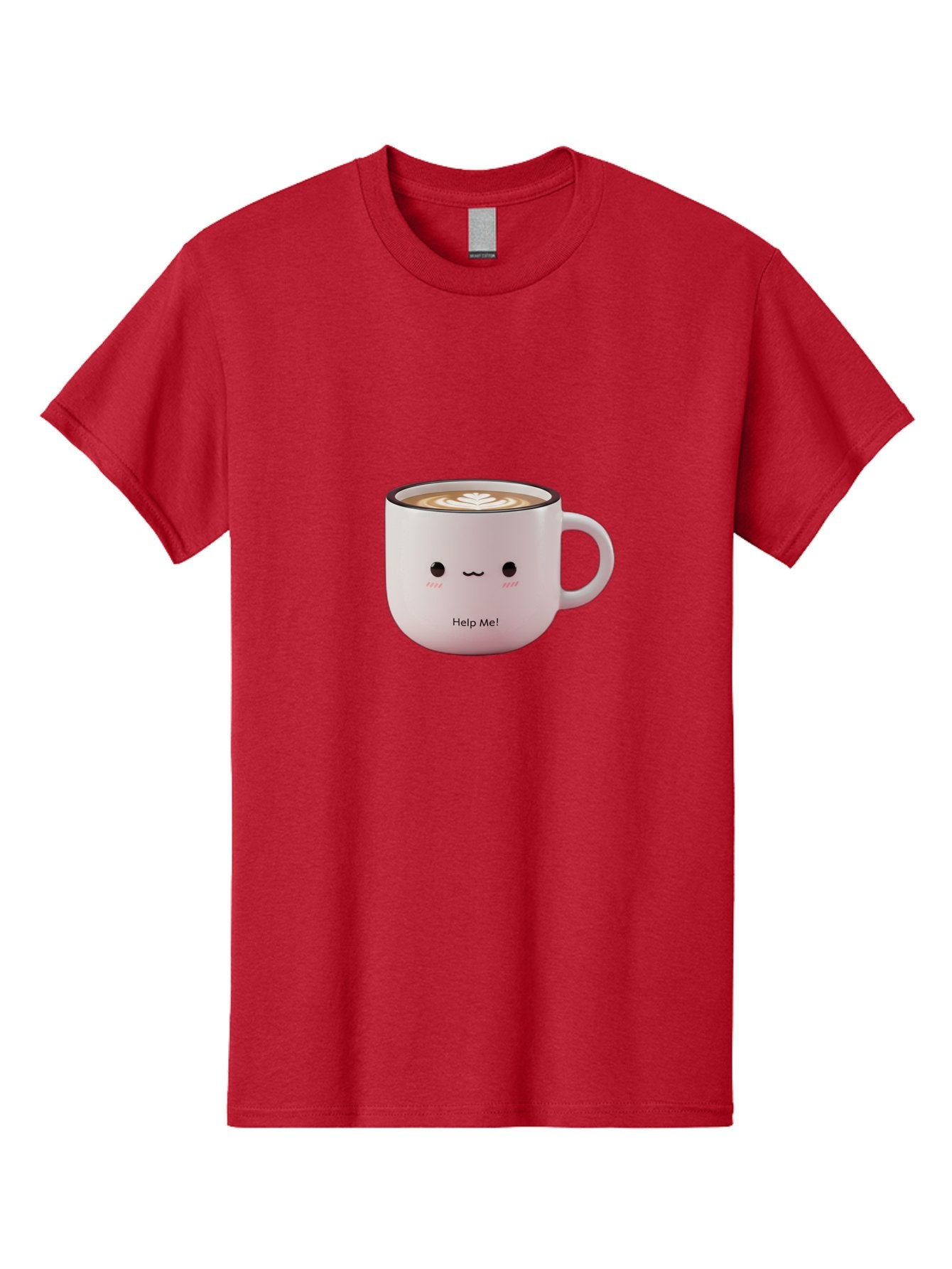 Help-Me-Coffee Men'S Graphic Tee, 100% Cotton, Comfortable Casual Summer Wear, Machine Washable, Cute Coffee Mug, Latte Art, Cartoon Character, Humorous Design, Coffee Lover, Funny Mug, Adorable Design, Coffee Culture, Help Me! Bac051
