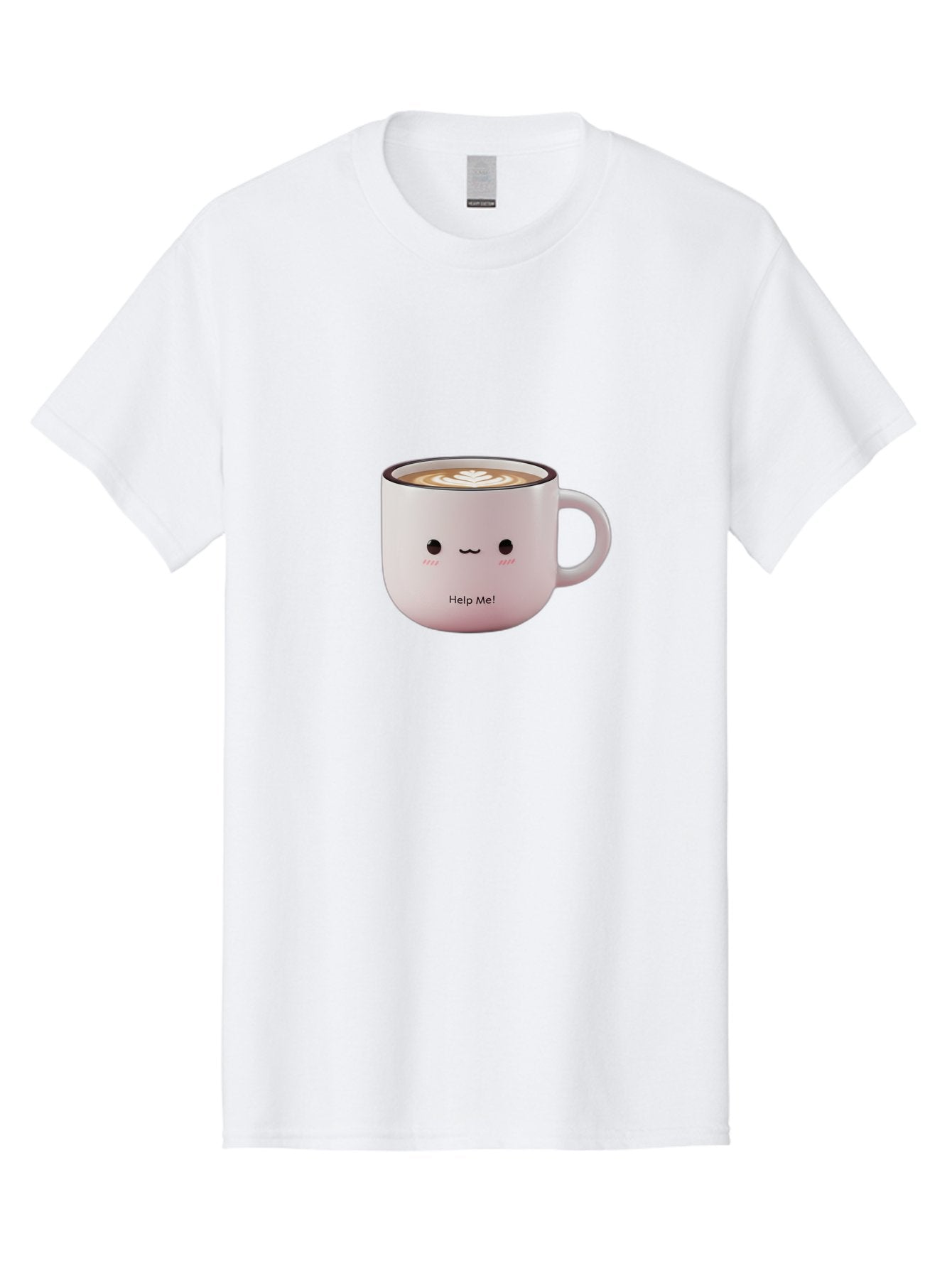 Help-Me-Coffee Men'S Graphic Tee, 100% Cotton, Comfortable Casual Summer Wear, Machine Washable, Cute Coffee Mug, Latte Art, Cartoon Character, Humorous Design, Coffee Lover, Funny Mug, Adorable Design, Coffee Culture, Help Me! Bac051 13