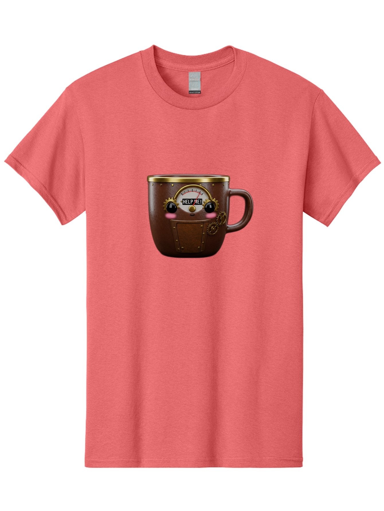 Help-Me-Mug Men'S Graphic Tee, 100% Cotton, Comfortable Casual Summer Wear, Machine Washable, Steampunk Coffee Mug, Brown Ceramic, Gold Accents, Distressed Robot Face, Help Me! Gauge, Steampunk Art, Quirky Design, Unique Collectible, Bac052 6