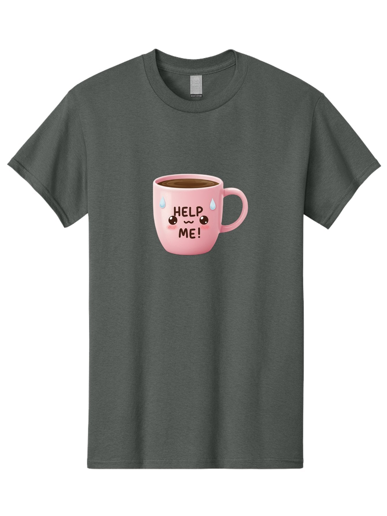 Help-Me Men'S Graphic Tee, 100% Cotton, Comfortable Casual Summer Wear, Machine Washable, Cute Coffee Mug, Cartoon Coffee, Funny Coffee, Kawaii Coffee, Coffee Humor, Coffee Meme, Coffee Culture, Coffee Love Bac053 11