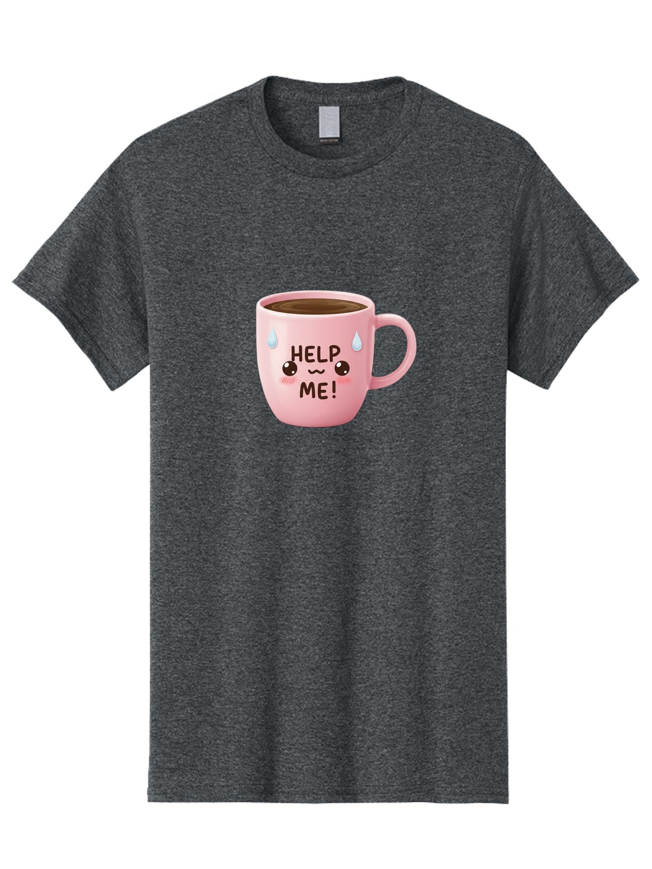 Help-Me Men'S Graphic Tee, 100% Cotton, Comfortable Casual Summer Wear, Machine Washable, Cute Coffee Mug, Cartoon Coffee, Funny Coffee, Kawaii Coffee, Coffee Humor, Coffee Meme, Coffee Culture, Coffee Love Bac053