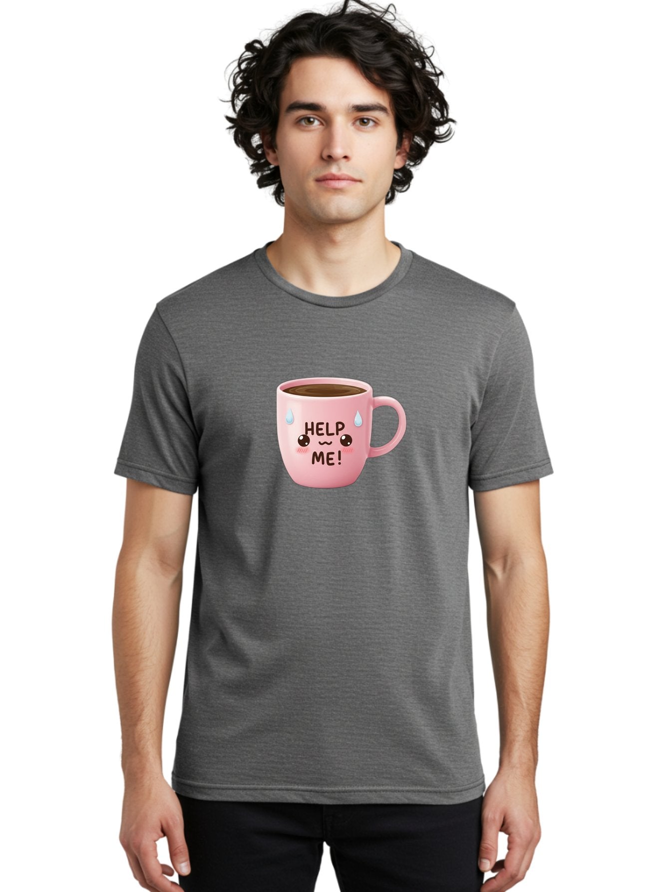 Help-Me Men'S Graphic Tee, 100% Cotton, Comfortable Casual Summer Wear, Machine Washable, Cute Coffee Mug, Cartoon Coffee, Funny Coffee, Kawaii Coffee, Coffee Humor, Coffee Meme, Coffee Culture, Coffee Love Bac053 26