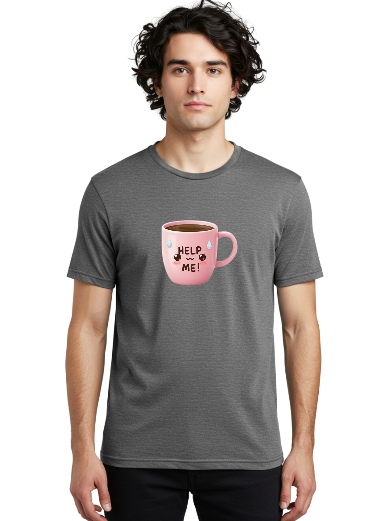 Help-Me Men'S Graphic Tee, 100% Cotton, Comfortable Casual Summer Wear, Machine Washable, Cute Coffee Mug, Cartoon Coffee, Funny Coffee, Kawaii Coffee, Coffee Humor, Coffee Meme, Coffee Culture, Coffee Love Bac053 20