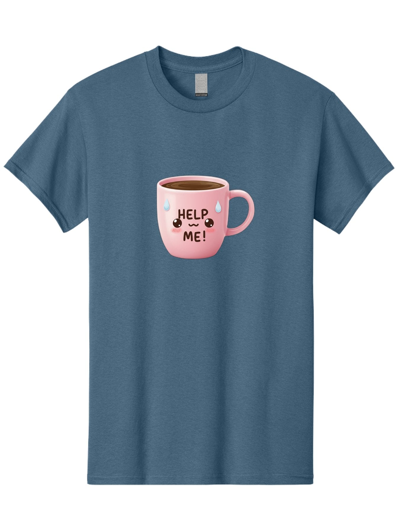 Help-Me Men'S Graphic Tee, 100% Cotton, Comfortable Casual Summer Wear, Machine Washable, Cute Coffee Mug, Cartoon Coffee, Funny Coffee, Kawaii Coffee, Coffee Humor, Coffee Meme, Coffee Culture, Coffee Love Bac053