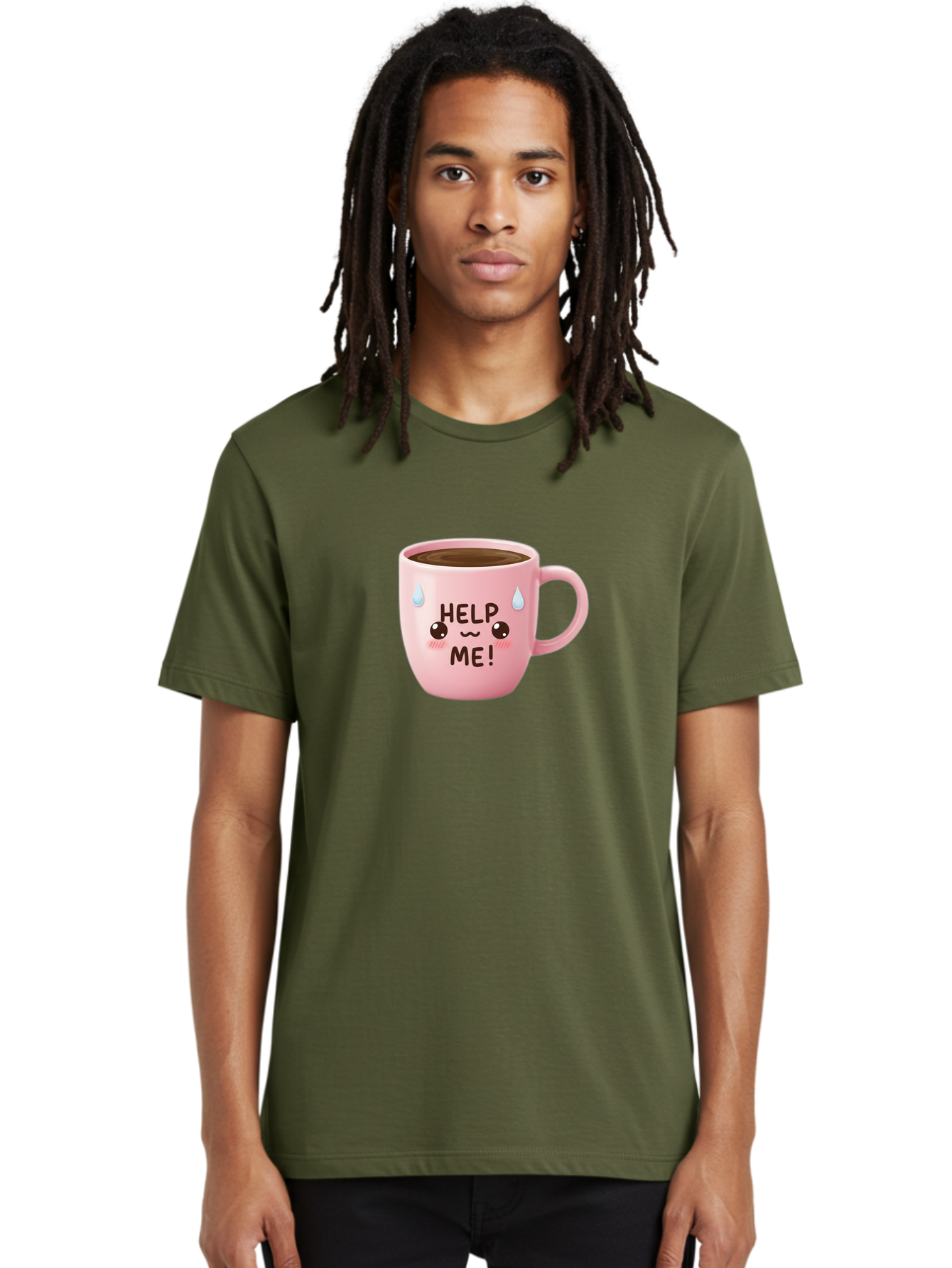 Help-Me Men'S Graphic Tee, 100% Cotton, Comfortable Casual Summer Wear, Machine Washable, Cute Coffee Mug, Cartoon Coffee, Funny Coffee, Kawaii Coffee, Coffee Humor, Coffee Meme, Coffee Culture, Coffee Love Bac053 27