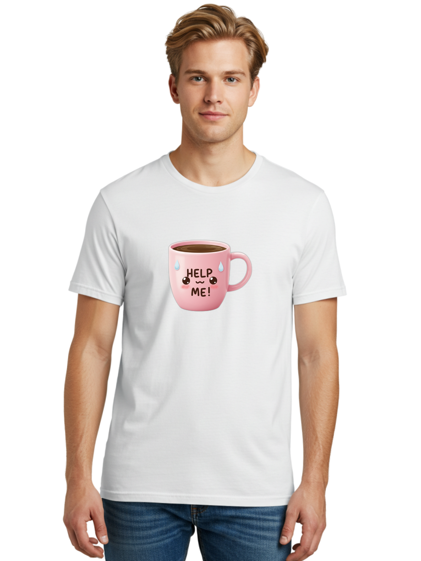 Help-Me Men'S Graphic Tee, 100% Cotton, Comfortable Casual Summer Wear, Machine Washable, Cute Coffee Mug, Cartoon Coffee, Funny Coffee, Kawaii Coffee, Coffee Humor, Coffee Meme, Coffee Culture, Coffee Love Bac053 18