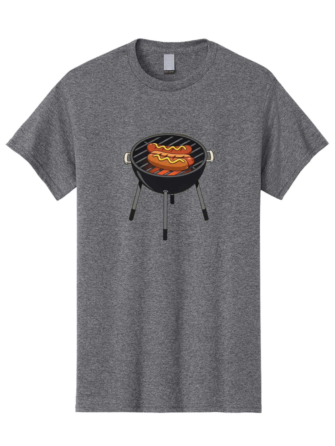 Hot-Dogs-On-Grill Men'S Graphic Tee, 100% Cotton, Comfortable Casual Summer Wear, Machine Washable, Hot Dogs On Grill, Grilled Sausages, Barbecue Cooking, Mustard Topping, Outdoor Grill, Bbq Favorites, Summer Food Bac055