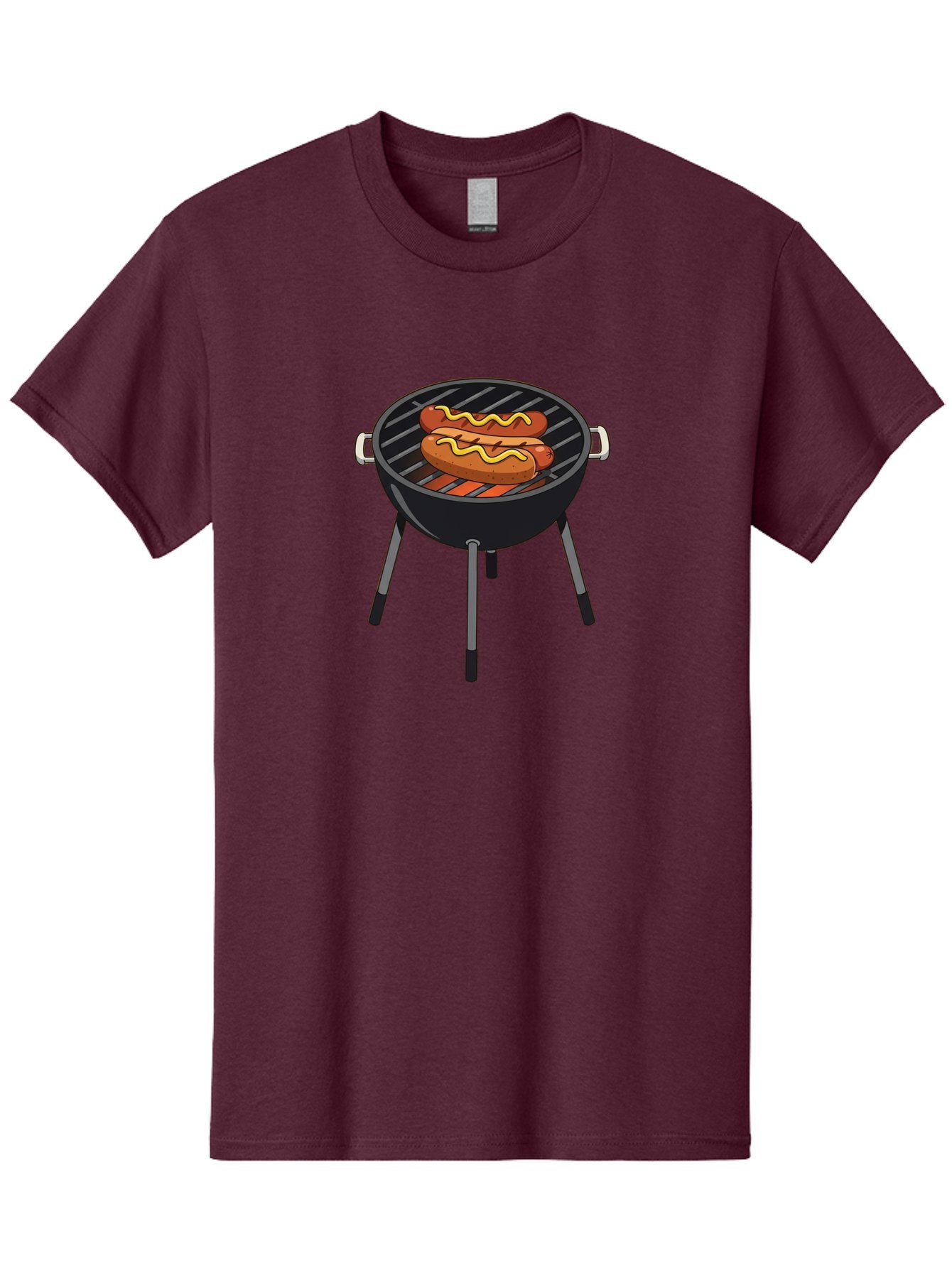 Hot-Dogs-On-Grill Men'S Graphic Tee, 100% Cotton, Comfortable Casual Summer Wear, Machine Washable, Hot Dogs On Grill, Grilled Sausages, Barbecue Cooking, Mustard Topping, Outdoor Grill, Bbq Favorites, Summer Food Bac055 13