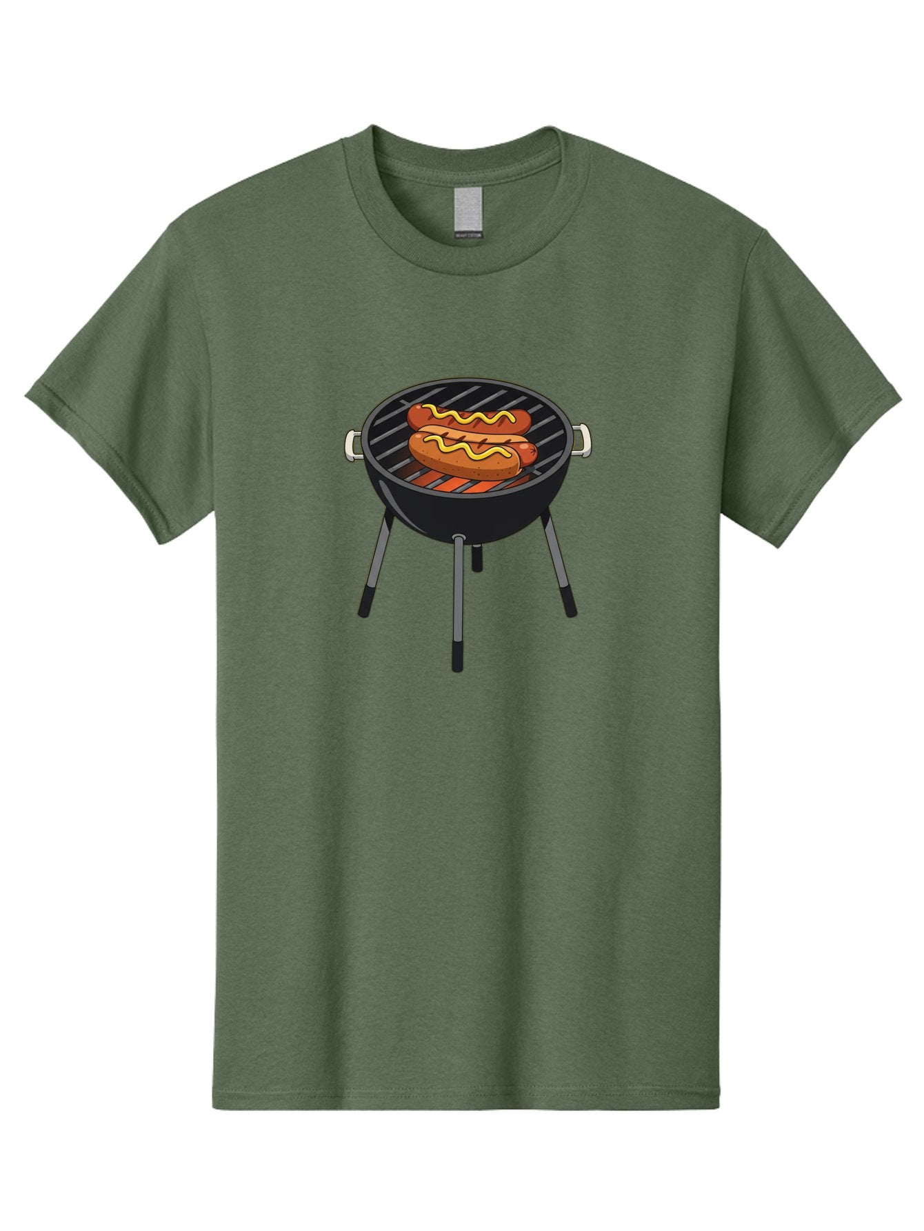 Hot-Dogs-On-Grill Men'S Graphic Tee, 100% Cotton, Comfortable Casual Summer Wear, Machine Washable, Hot Dogs On Grill, Grilled Sausages, Barbecue Cooking, Mustard Topping, Outdoor Grill, Bbq Favorites, Summer Food Bac055 5