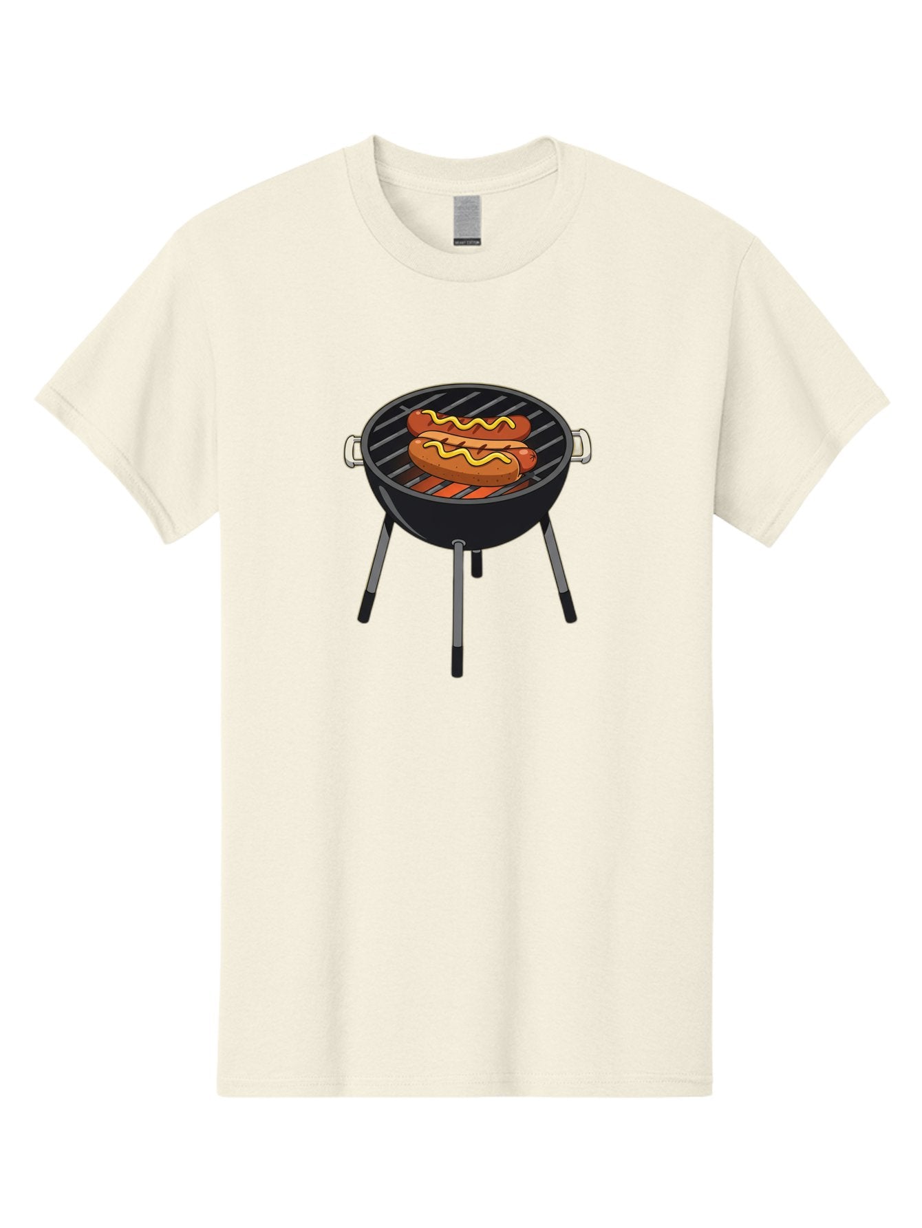Hot-Dogs-On-Grill Men'S Graphic Tee, 100% Cotton, Comfortable Casual Summer Wear, Machine Washable, Hot Dogs On Grill, Grilled Sausages, Barbecue Cooking, Mustard Topping, Outdoor Grill, Bbq Favorites, Summer Food Bac055 15