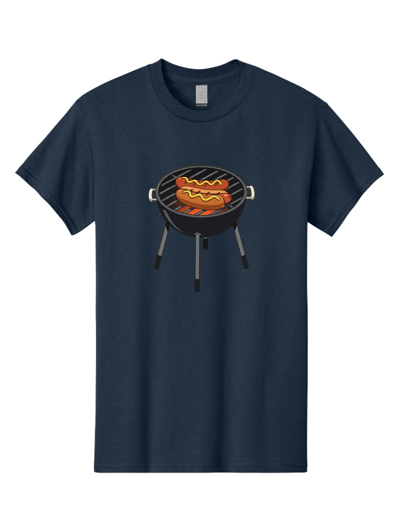 Hot-Dogs-On-Grill Men'S Graphic Tee, 100% Cotton, Comfortable Casual Summer Wear, Machine Washable, Hot Dogs On Grill, Grilled Sausages, Barbecue Cooking, Mustard Topping, Outdoor Grill, Bbq Favorites, Summer Food Bac055 3