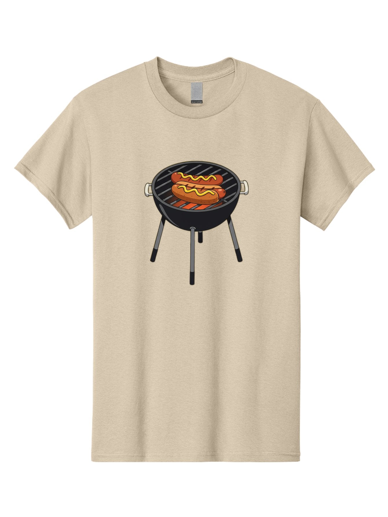 Hot-Dogs-On-Grill Men'S Graphic Tee, 100% Cotton, Comfortable Casual Summer Wear, Machine Washable, Hot Dogs On Grill, Grilled Sausages, Barbecue Cooking, Mustard Topping, Outdoor Grill, Bbq Favorites, Summer Food Bac055 9