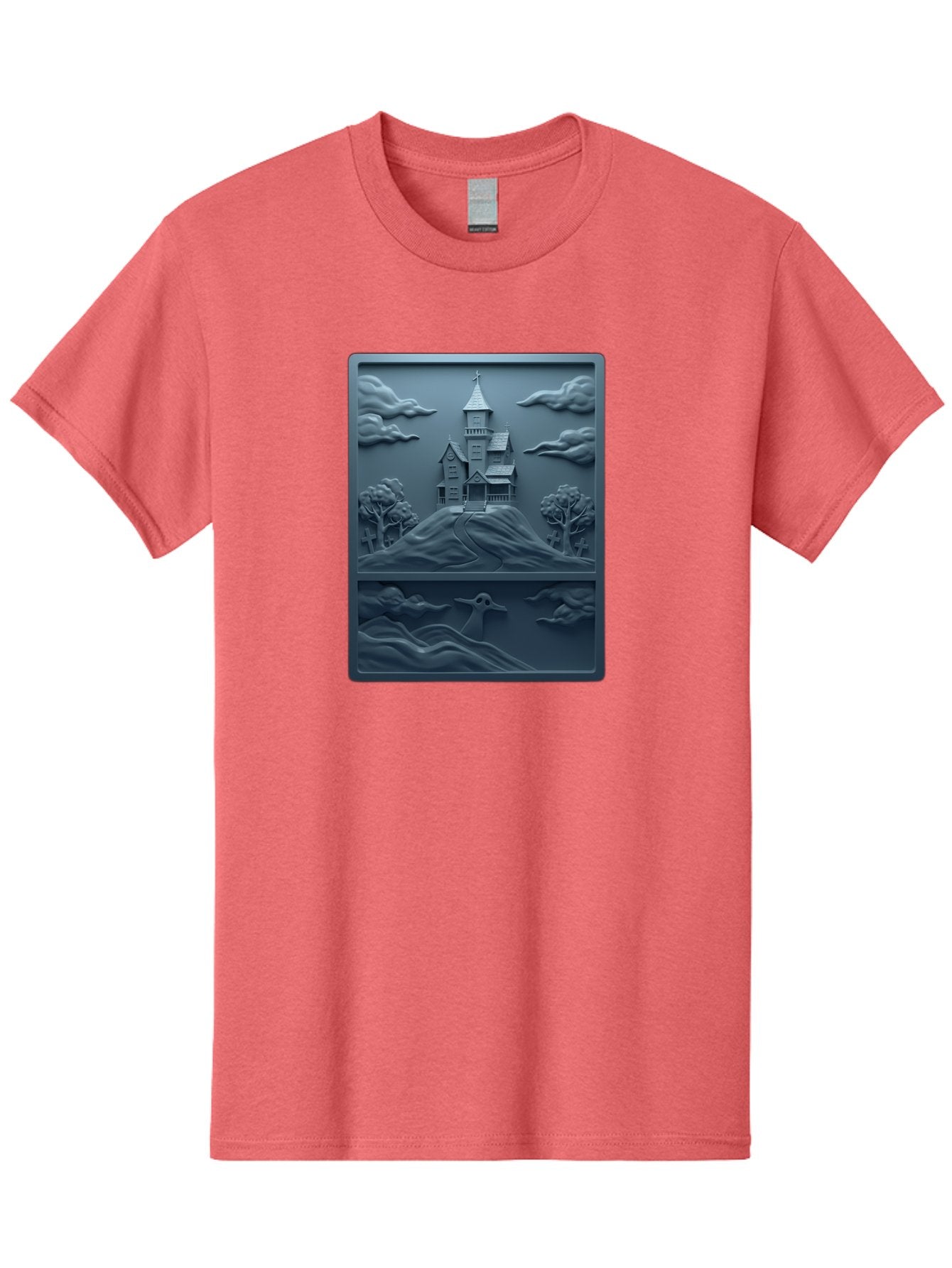 House-On-Hill Men'S Graphic Tee, 100% Cotton, Comfortable Casual Summer Wear, Machine Washable, House On Hill, Serene Landscape, Victorian Architecture, Peaceful Atmosphere, Rolling Hills, Scenic Beauty, Tranquil Scene, Natural Scenery, Bac057 6