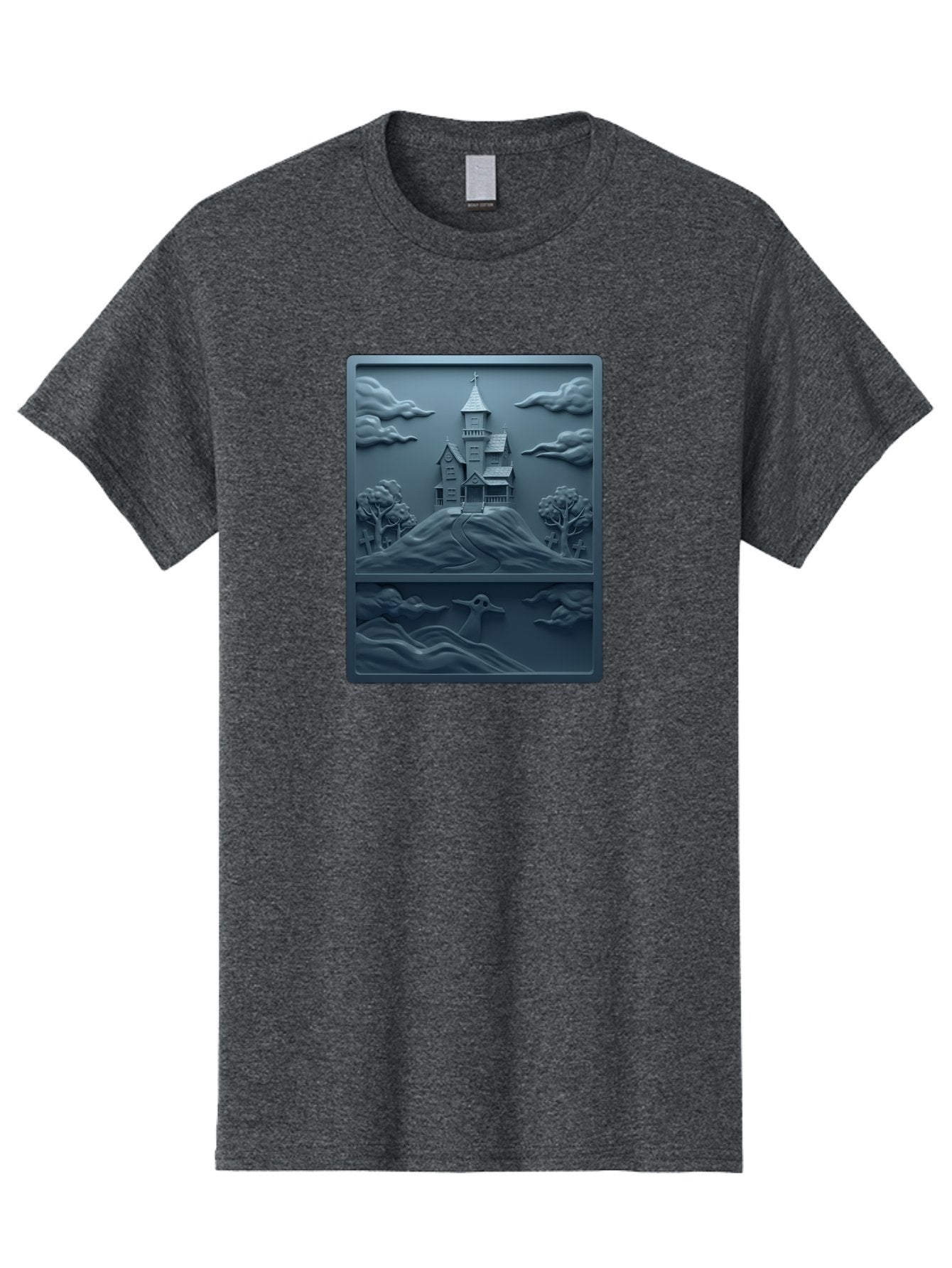 House-On-Hill Men'S Graphic Tee, 100% Cotton, Comfortable Casual Summer Wear, Machine Washable, House On Hill, Serene Landscape, Victorian Architecture, Peaceful Atmosphere, Rolling Hills, Scenic Beauty, Tranquil Scene, Natural Scenery, Bac057 15