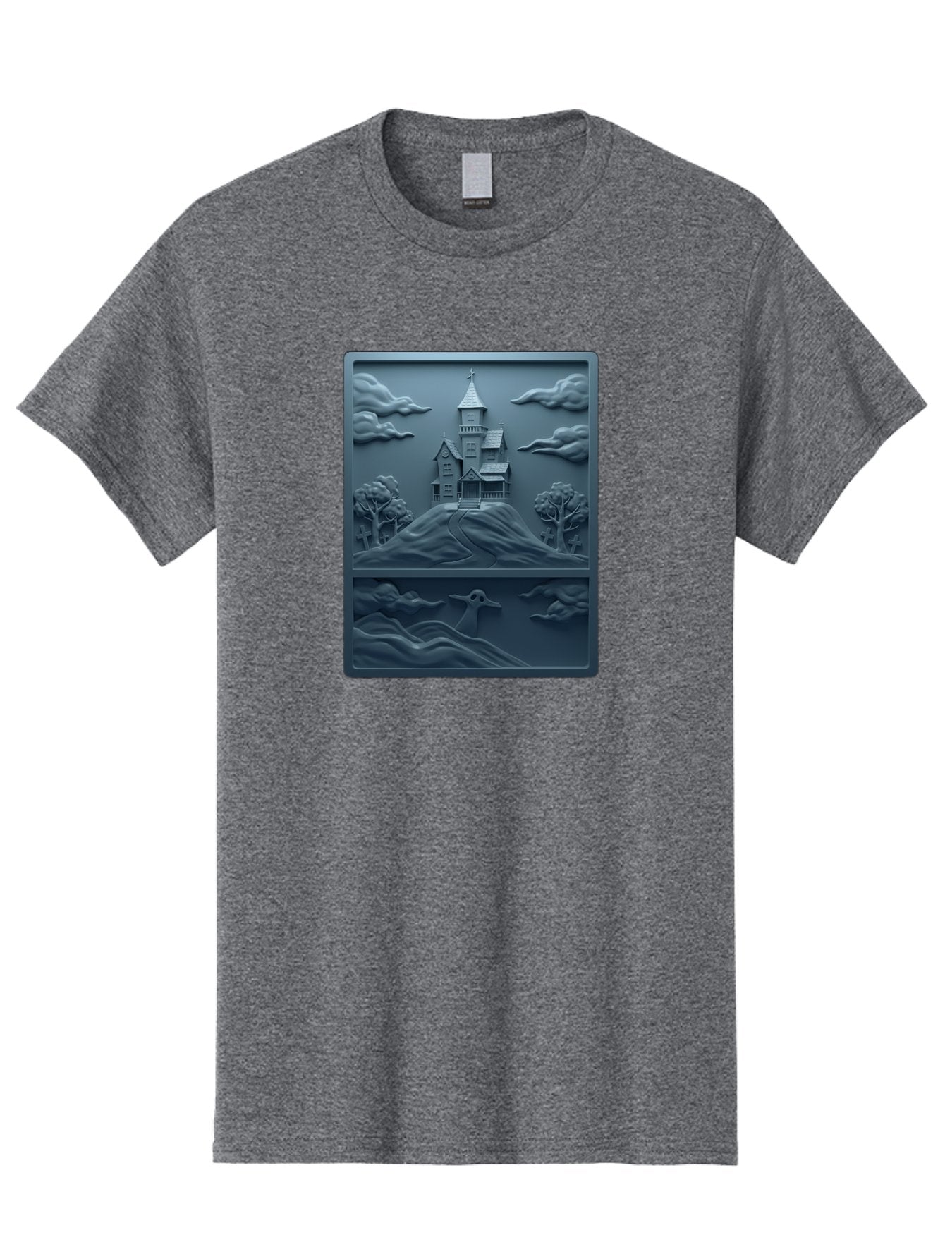 House-On-Hill Men'S Graphic Tee, 100% Cotton, Comfortable Casual Summer Wear, Machine Washable, House On Hill, Serene Landscape, Victorian Architecture, Peaceful Atmosphere, Rolling Hills, Scenic Beauty, Tranquil Scene, Natural Scenery, Bac057 4