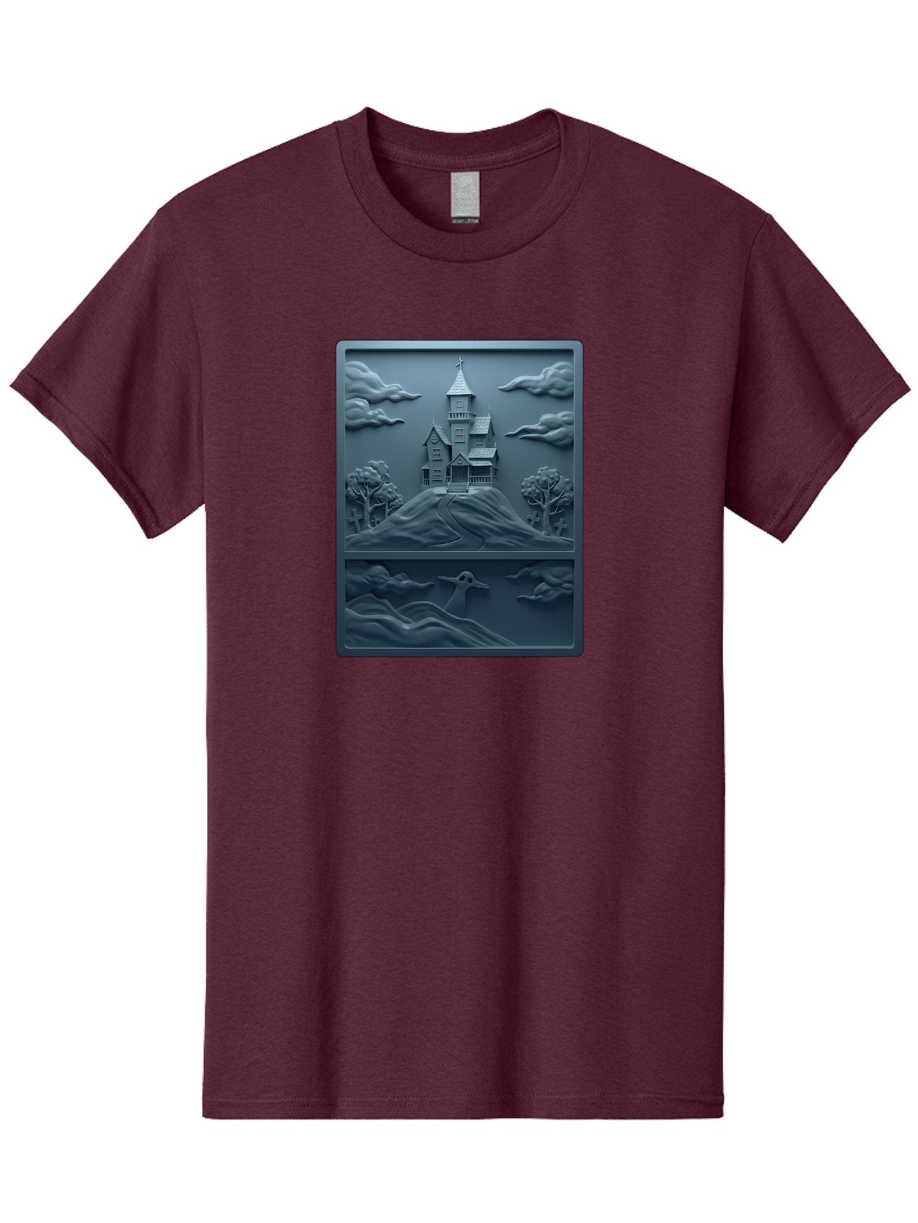 House-On-Hill Men'S Graphic Tee, 100% Cotton, Comfortable Casual Summer Wear, Machine Washable, House On Hill, Serene Landscape, Victorian Architecture, Peaceful Atmosphere, Rolling Hills, Scenic Beauty, Tranquil Scene, Natural Scenery, Bac057 8