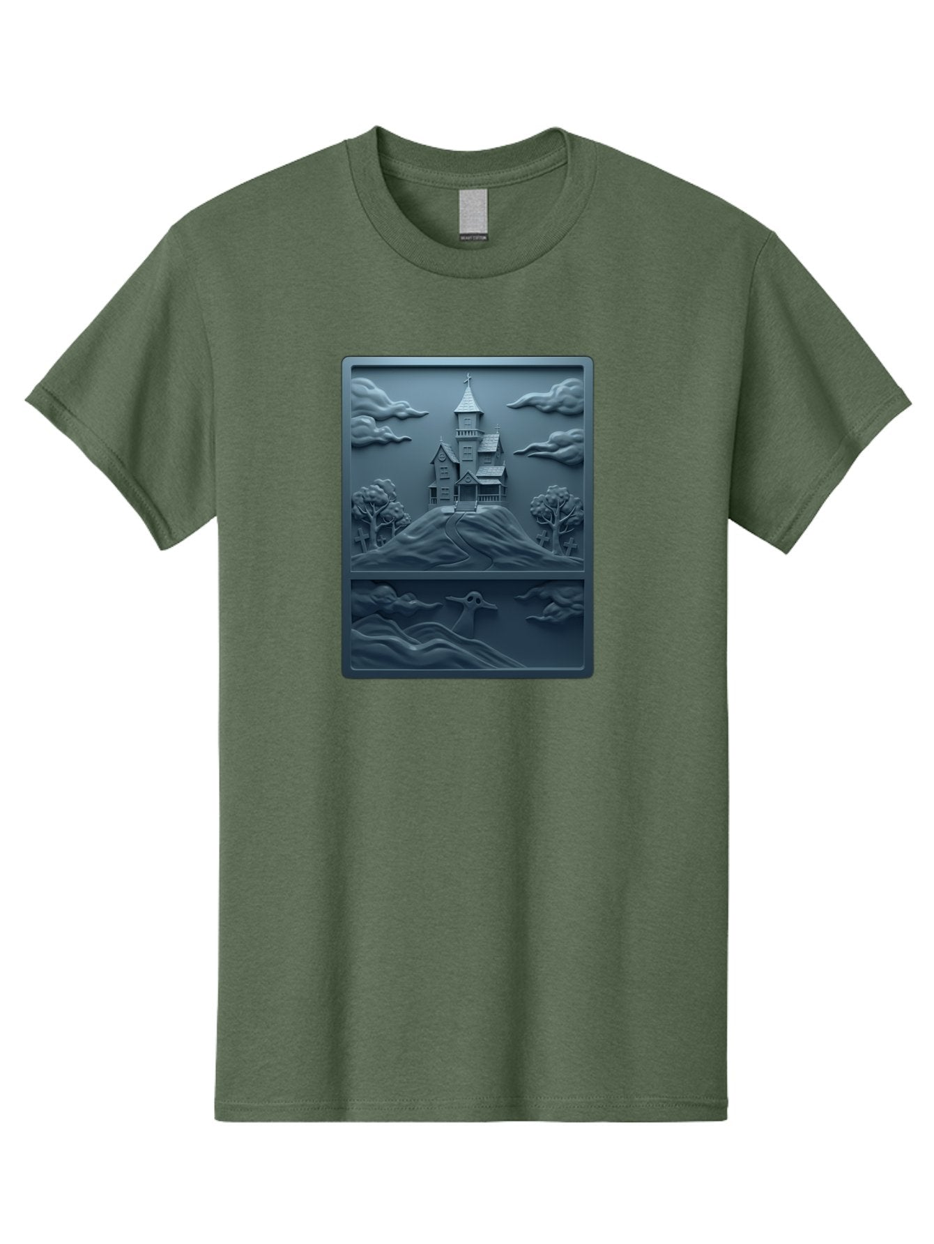 House-On-Hill Men'S Graphic Tee, 100% Cotton, Comfortable Casual Summer Wear, Machine Washable, House On Hill, Serene Landscape, Victorian Architecture, Peaceful Atmosphere, Rolling Hills, Scenic Beauty, Tranquil Scene, Natural Scenery, Bac057 3