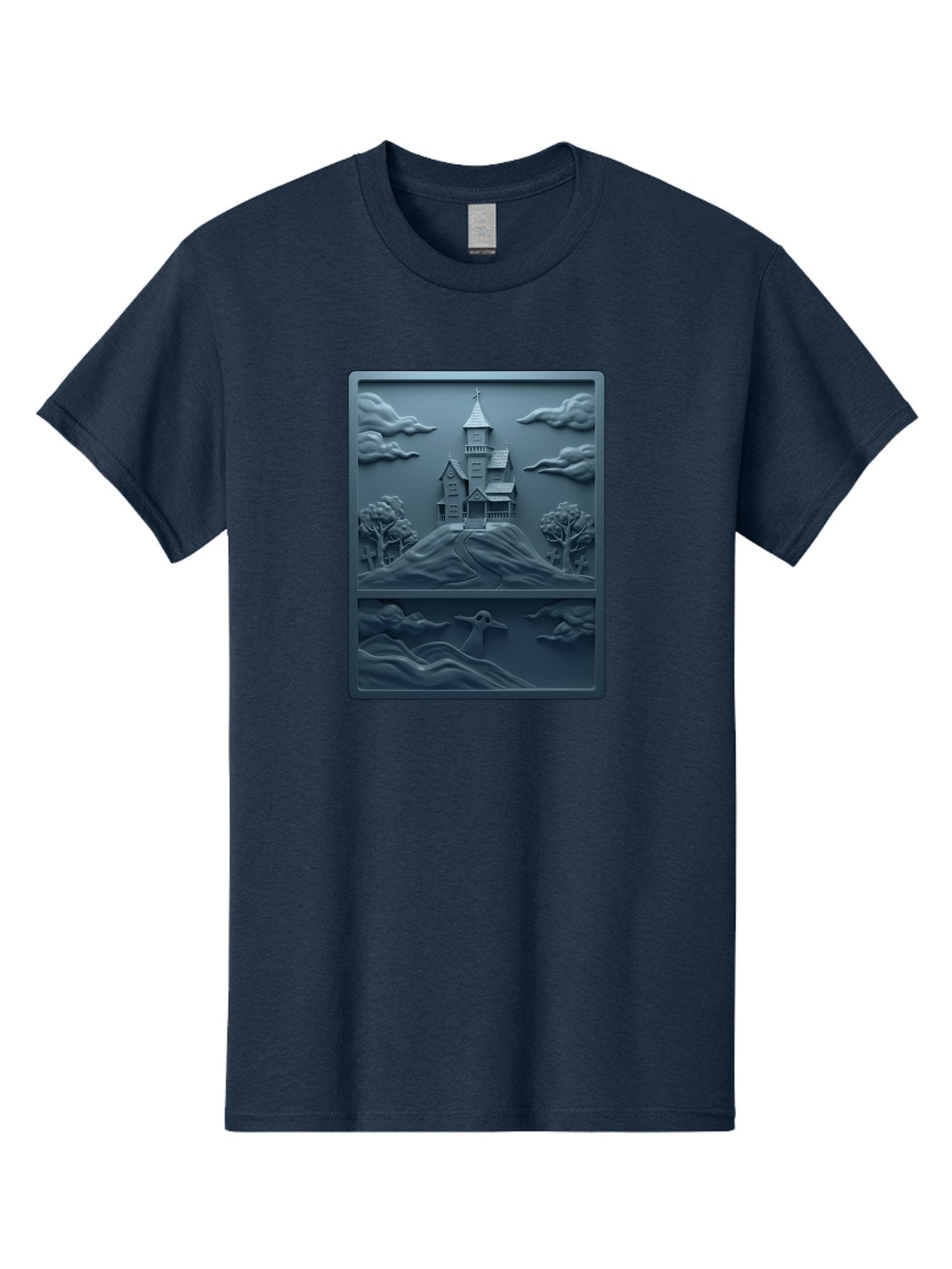 House-On-Hill Men'S Graphic Tee, 100% Cotton, Comfortable Casual Summer Wear, Machine Washable, House On Hill, Serene Landscape, Victorian Architecture, Peaceful Atmosphere, Rolling Hills, Scenic Beauty, Tranquil Scene, Natural Scenery, Bac057